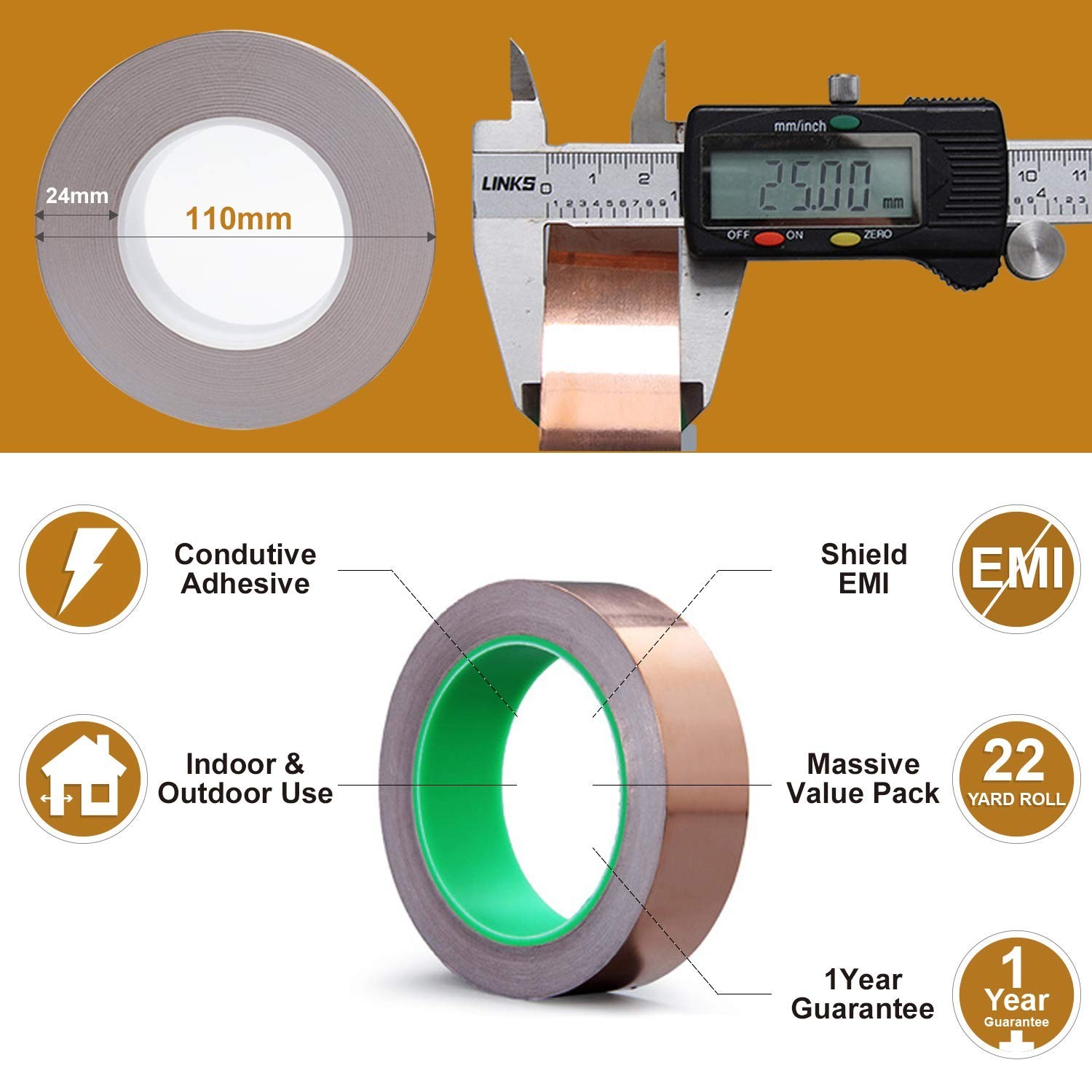 Copper Foil Tape (1″X66ft) with Conductive Adhesive for Guitar & EMI Shielding..