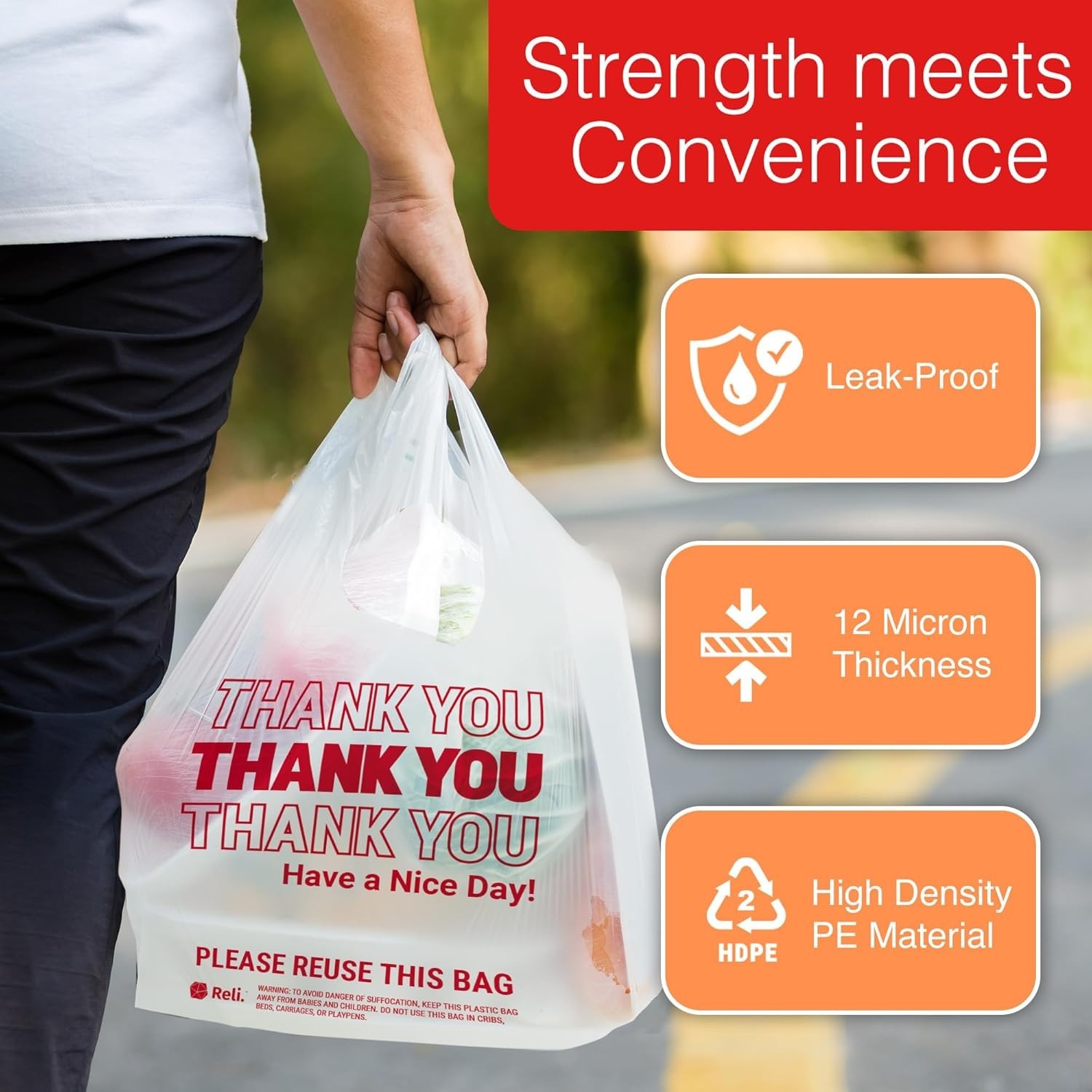 High Quality Thank You Plastic Bags – 350 Count for Grocery Stores & Retail Use