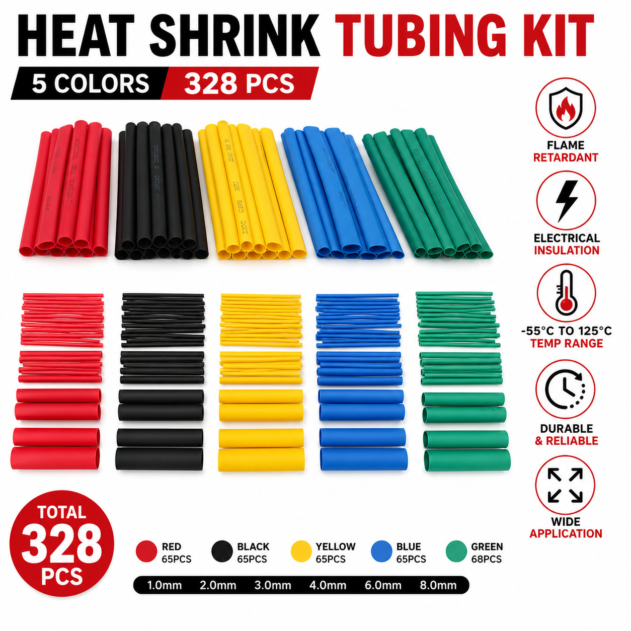 328pcs Heat Shrink Tubing Electrical Wire Insulation Cable Sleeve Kit Multicolor