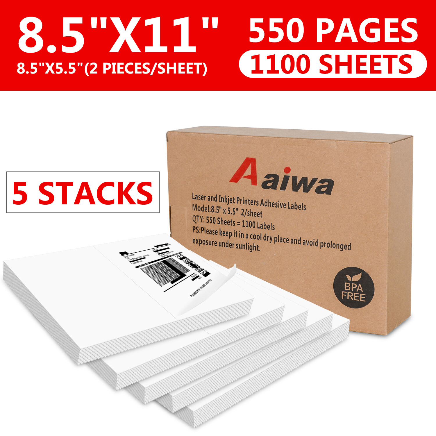 1100 Premium 8.5″X 5.5″ Self Adhesive Shipping Labels Half Sheet for Laser