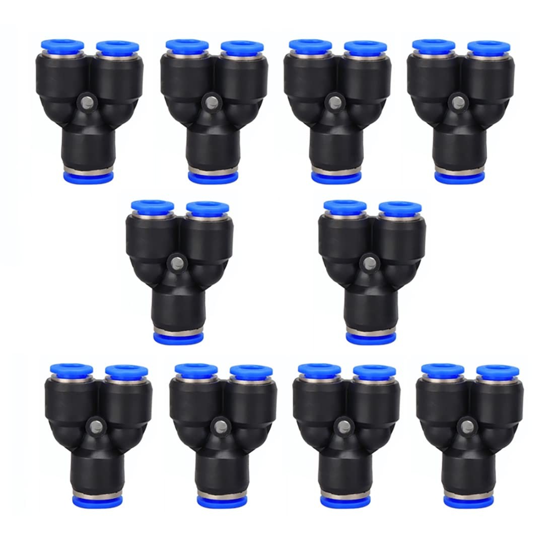 10 PCS 1/4 Inch OD Push To Connect Y Splitter 3 Way Wye Quick Adapter Pack
