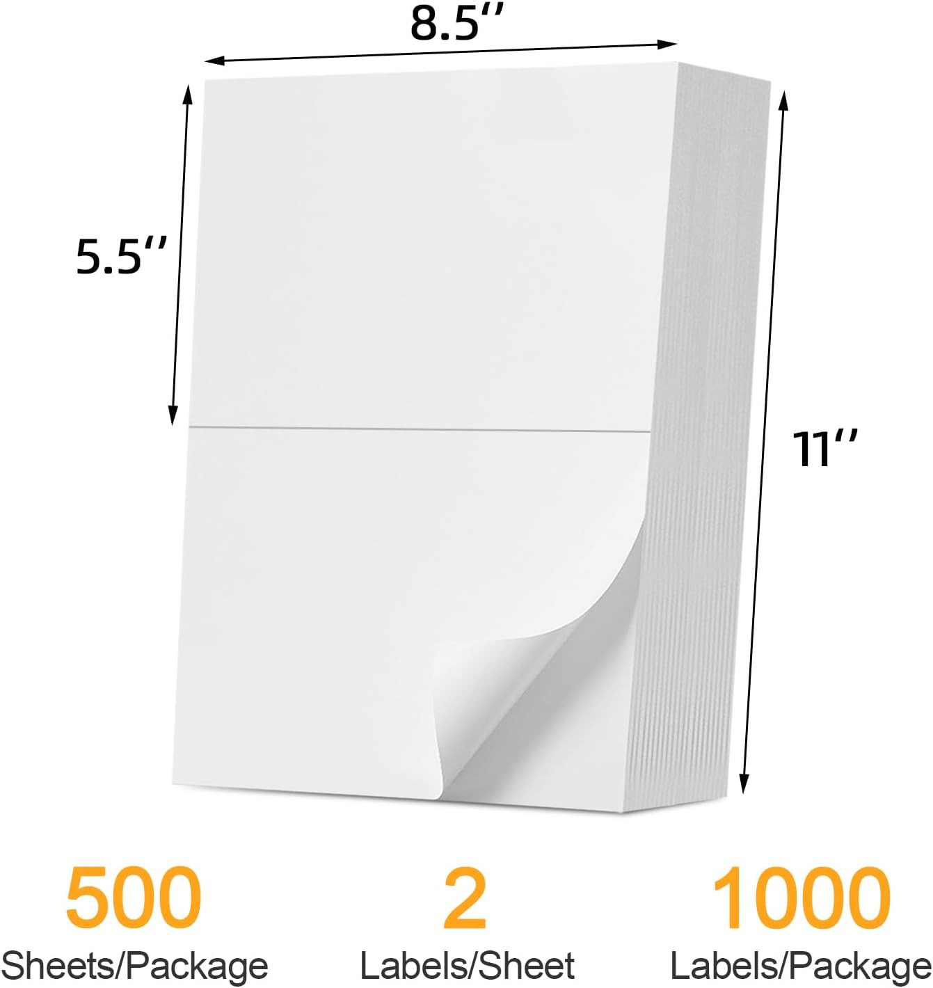 1000 Premium 8.5″ X 5.5″ Half Sheet Self Adhesive Shipping Labels