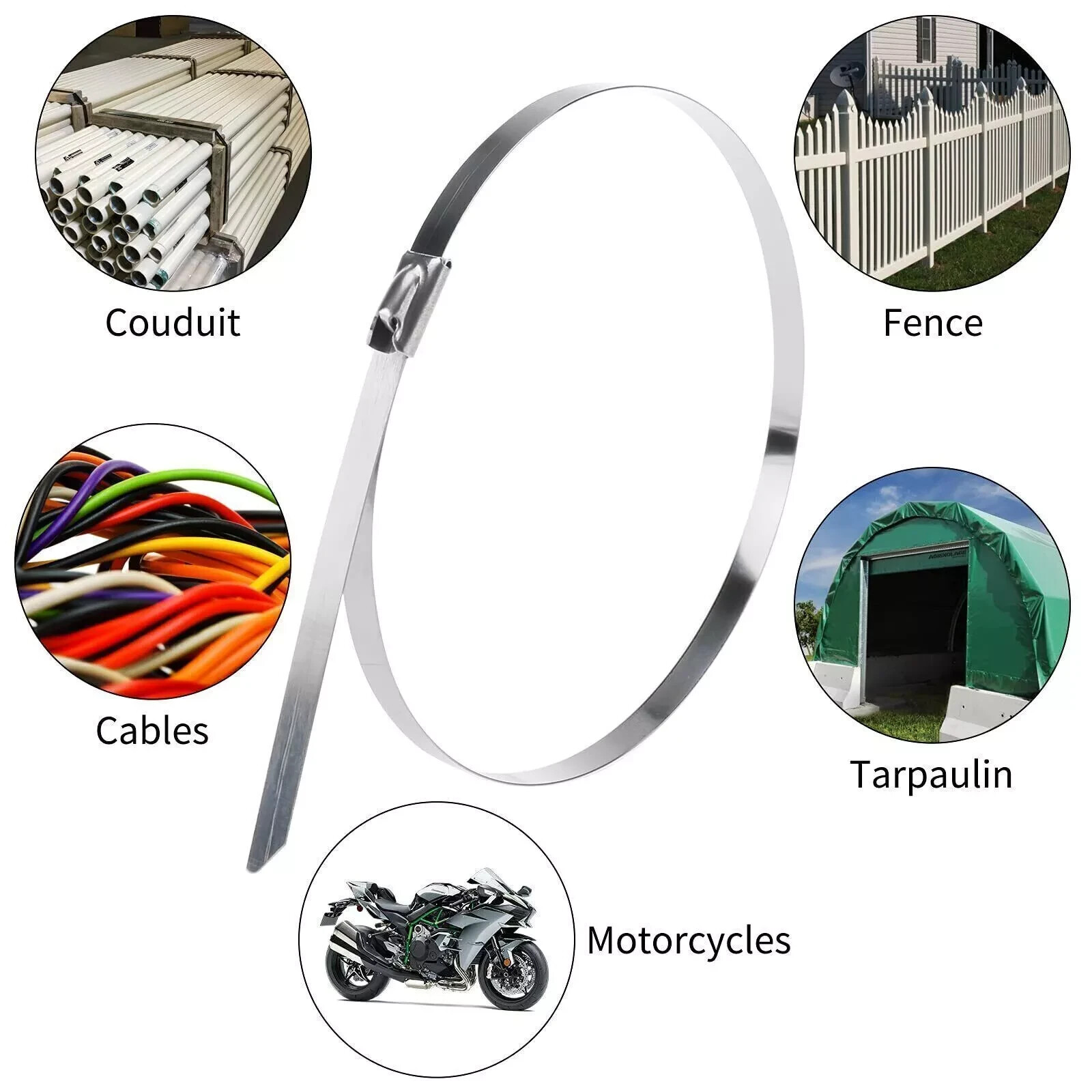 Metal Zip Ties 304 Stainless Steel Heavy Duty Cable 198-400lb 8″ 12″ 18 24″ 36″