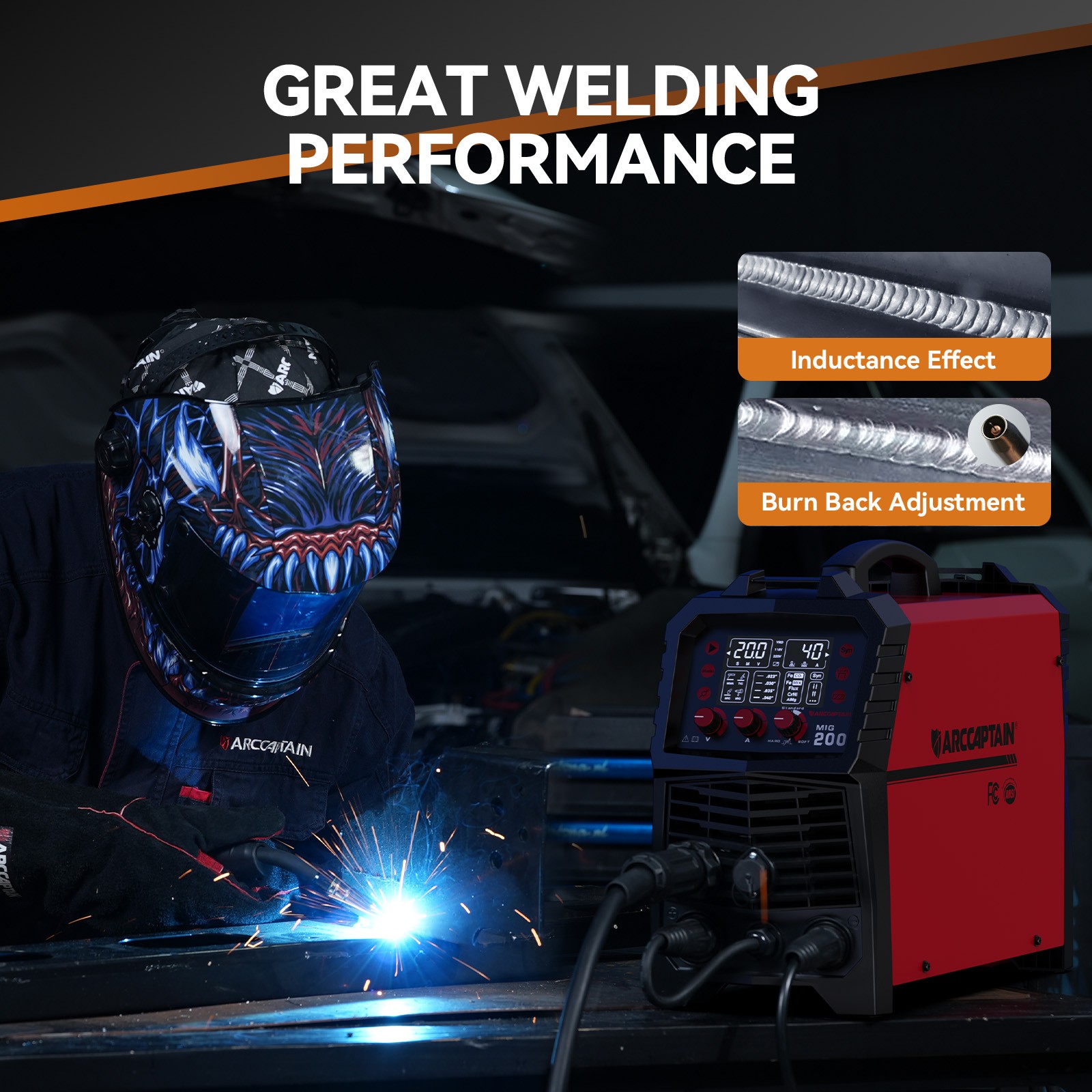 ARCCAPTAIN 6-in-1 MIG Welder Synergic 110V/220V Multi Process w/ LED Display
