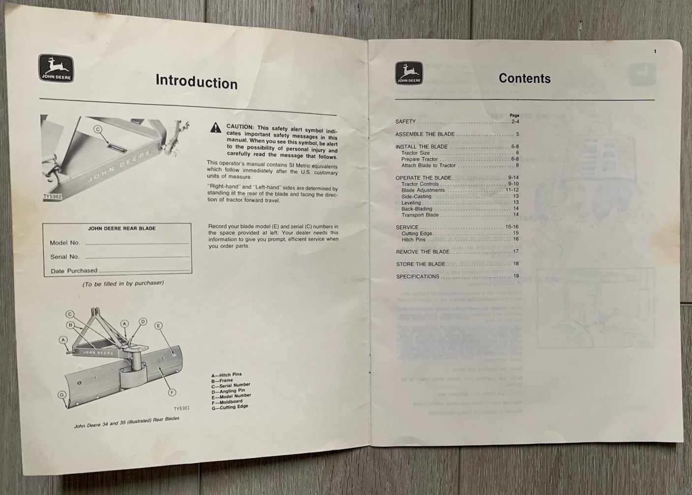 John Deere 34 & 35 Rear Blades Operations Manual