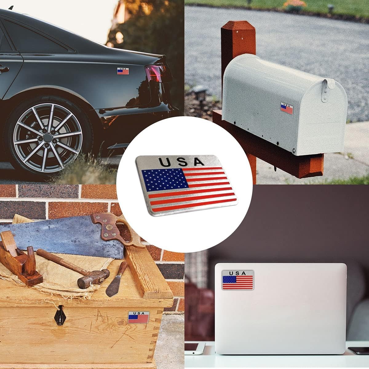 3D Aluminum Alloy Patriotic Stars and Stripes Decal Sticker, 2 PCS Color: Red2