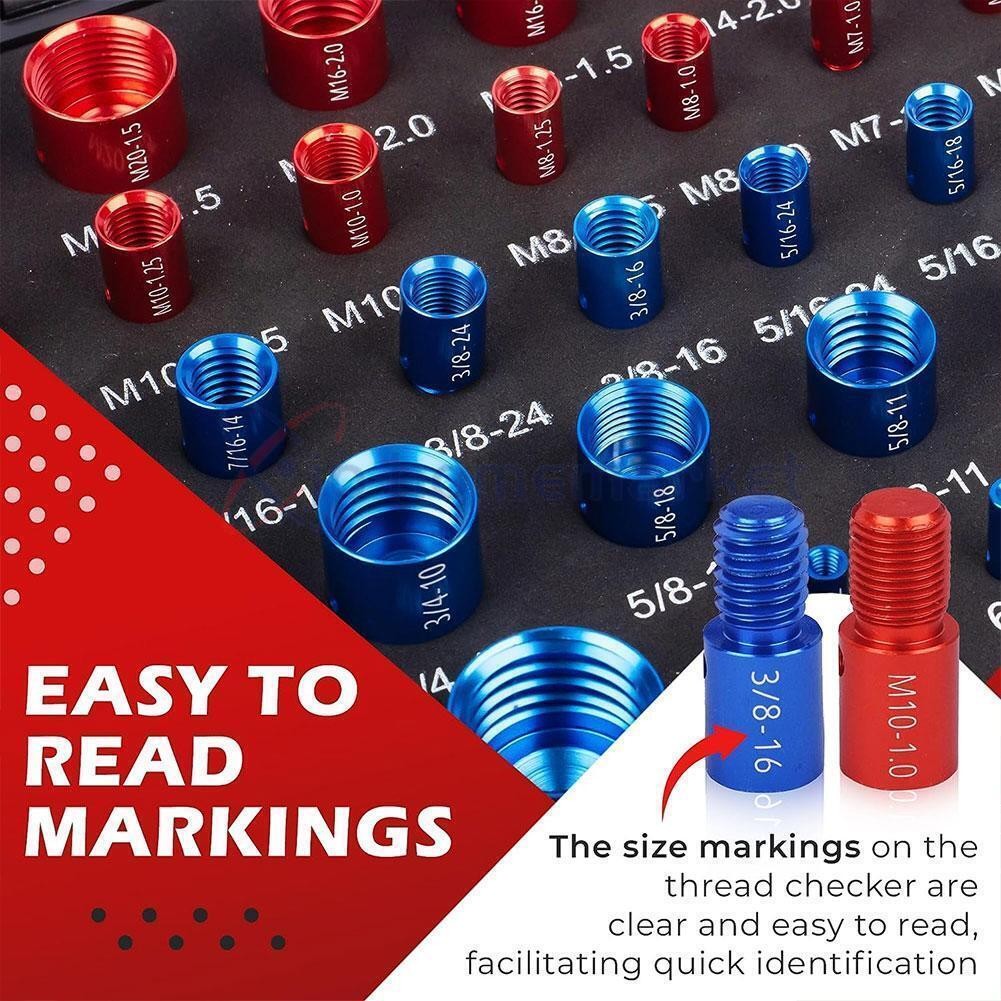 44pcs Inch & Metric Set Nut & Bolt Thread Checker Identifier Thread Gauges Box