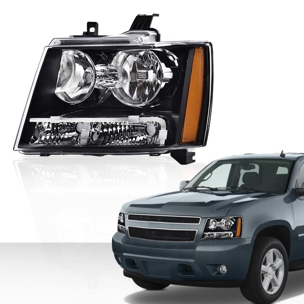 LH Headlight Chevy Suburban Tahoe 07-14 Avalanche 07-13 Black Housing Clear Lens