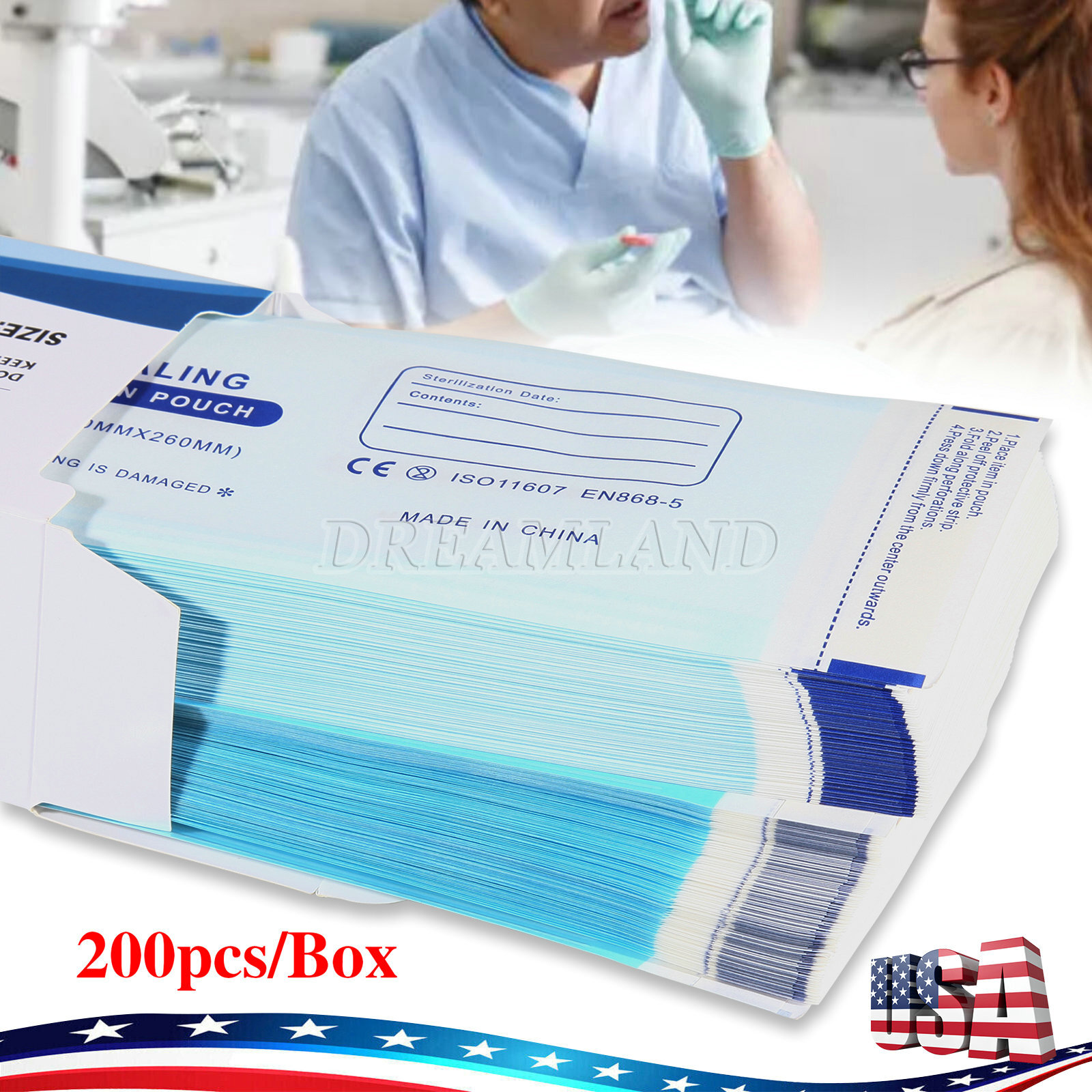Sterilization Pouches- 3.5 ” x 10 ” Dental Medical Self Seal Pouch Bag 200 Bags