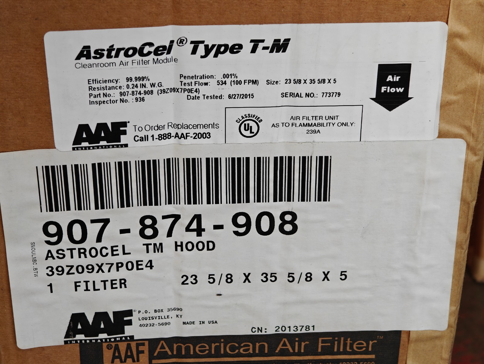 AAF AstroCel Type T-M HEPA Air Filter 23 5/8 x 35 5/8 x 5 Cleanroom | NEW