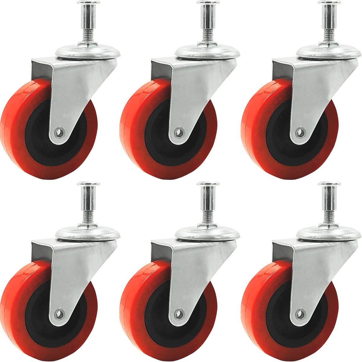 6-Piece 2″ Swivel Caster Wheels for Creeper, Cart, Stool – Post Mount, BZC2P