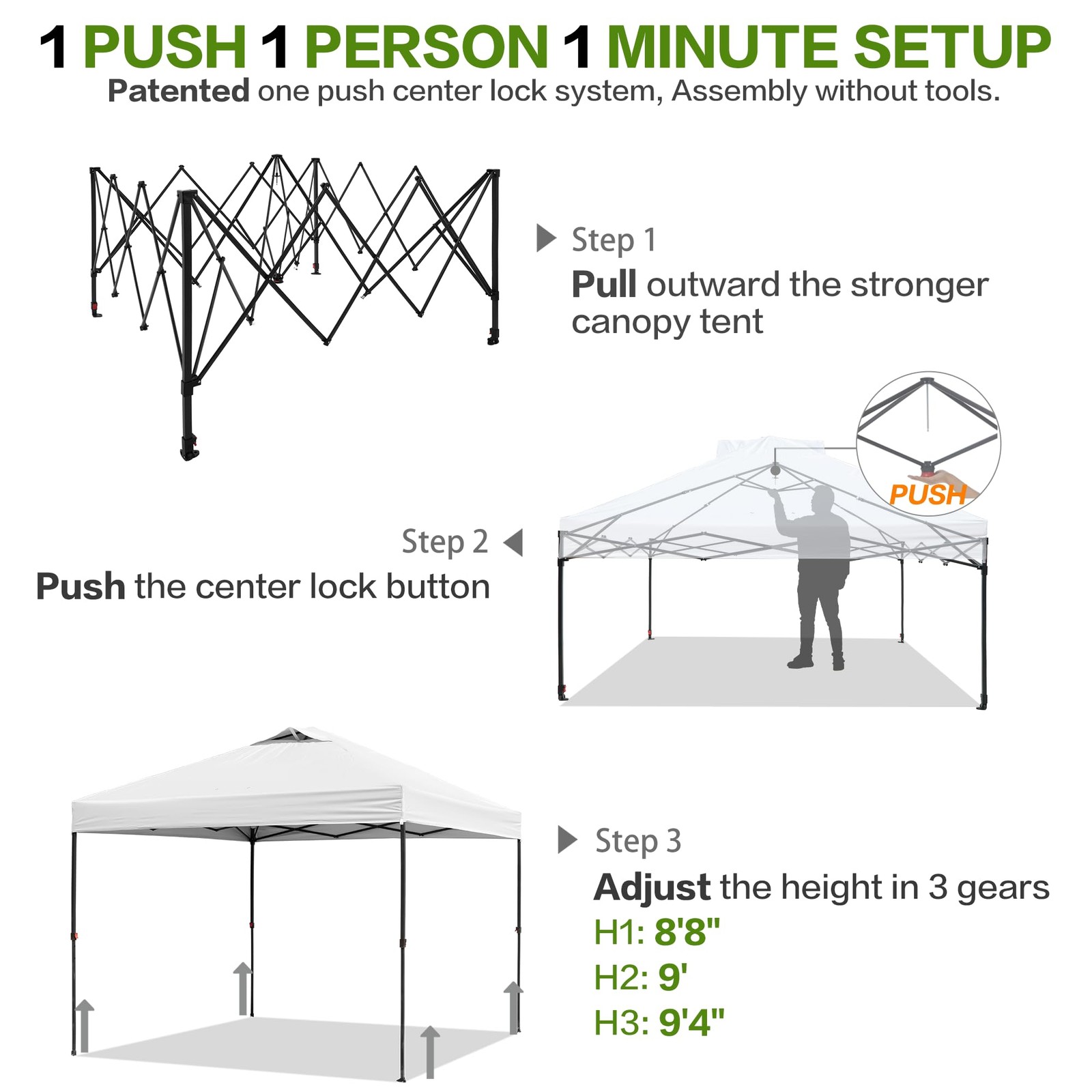 Tunbne 10X10 Pop Up Canopy Tent 1 Sidewall And 6 Pockets One Push Setup Instant
