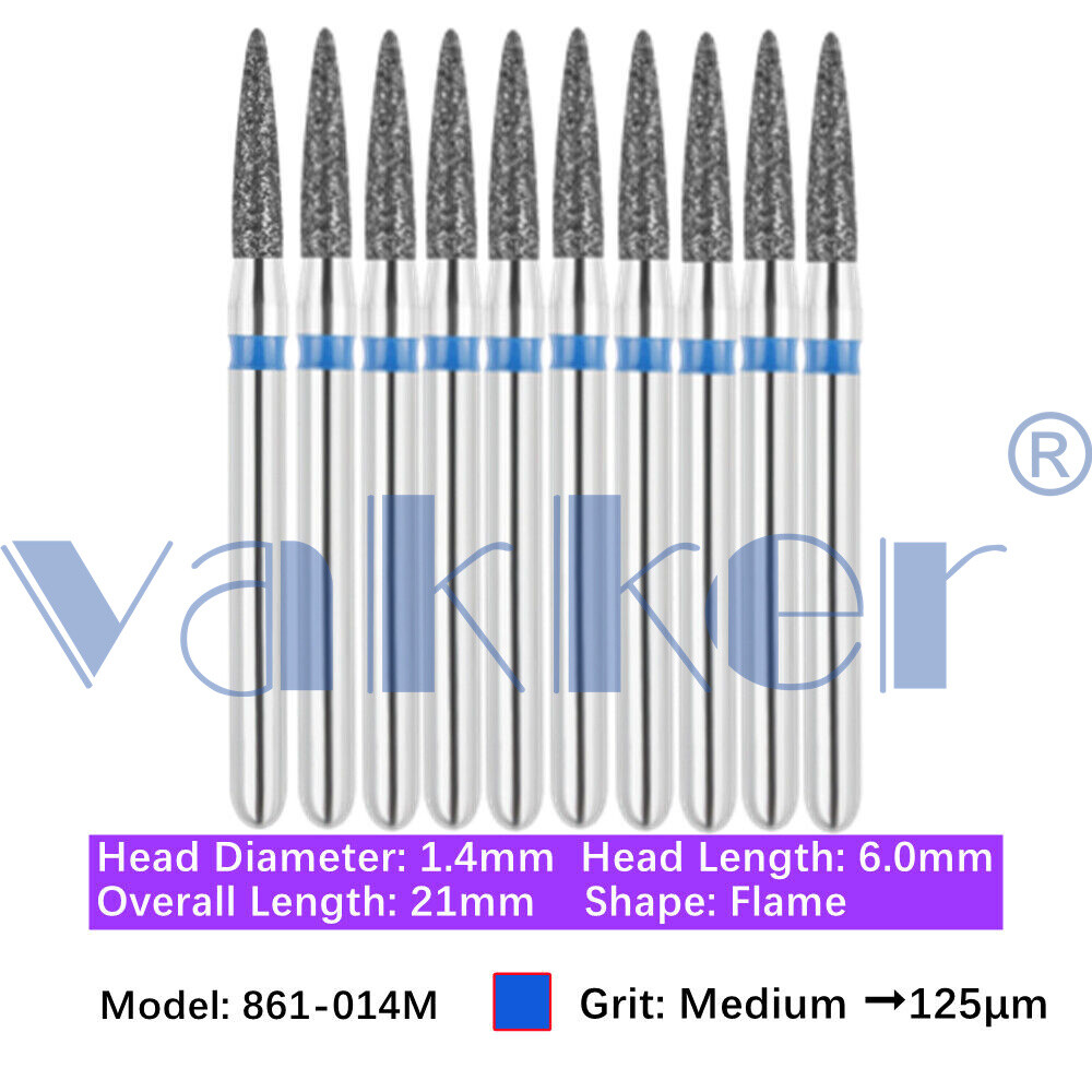 10pc Dental Super Fine/Fine/Medium Grit Diamond Burs for Handpiece Friction Grip
