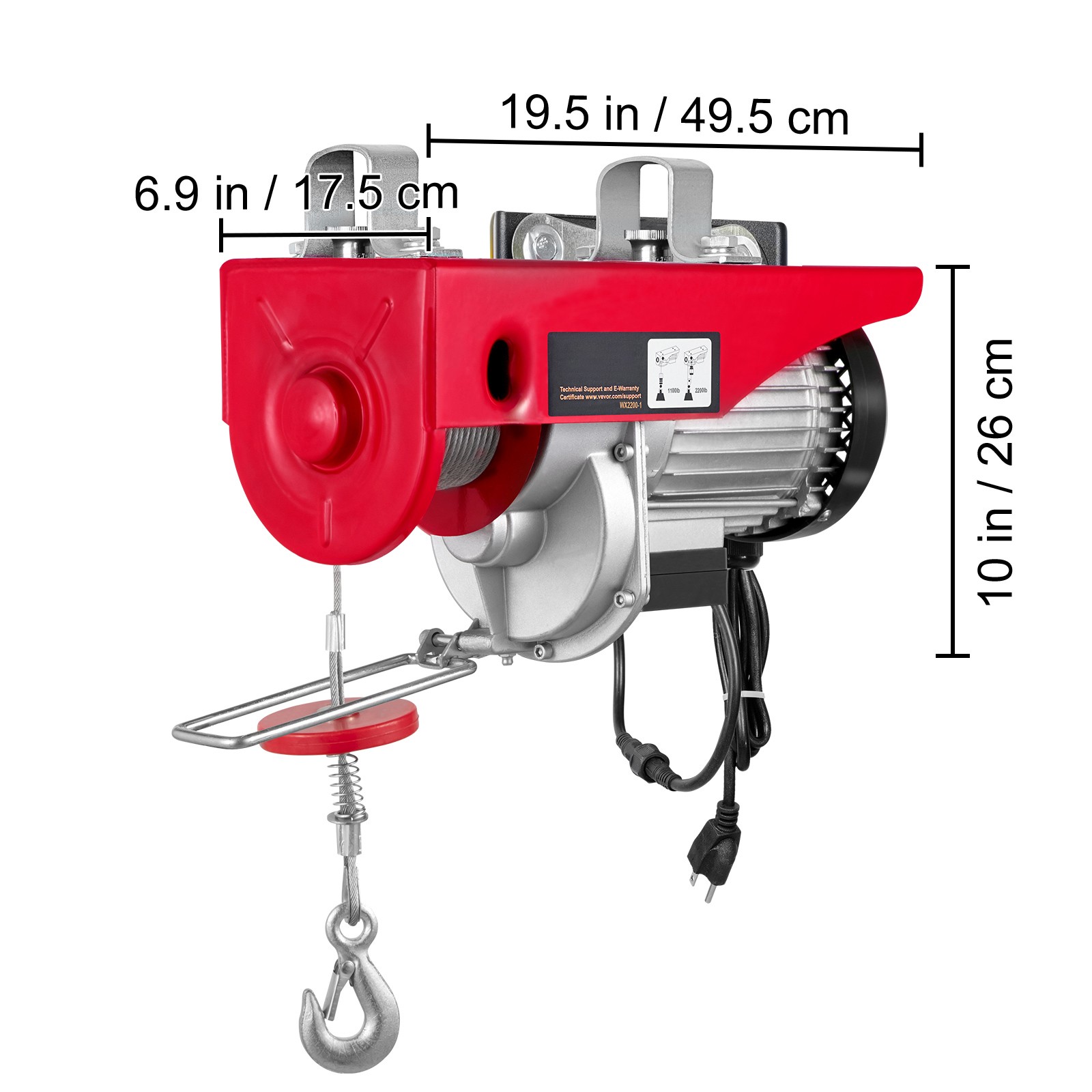 VEVOR Electric Hoist 2200lbs Crane Winch with 328ft Wireless Remote Control 110V