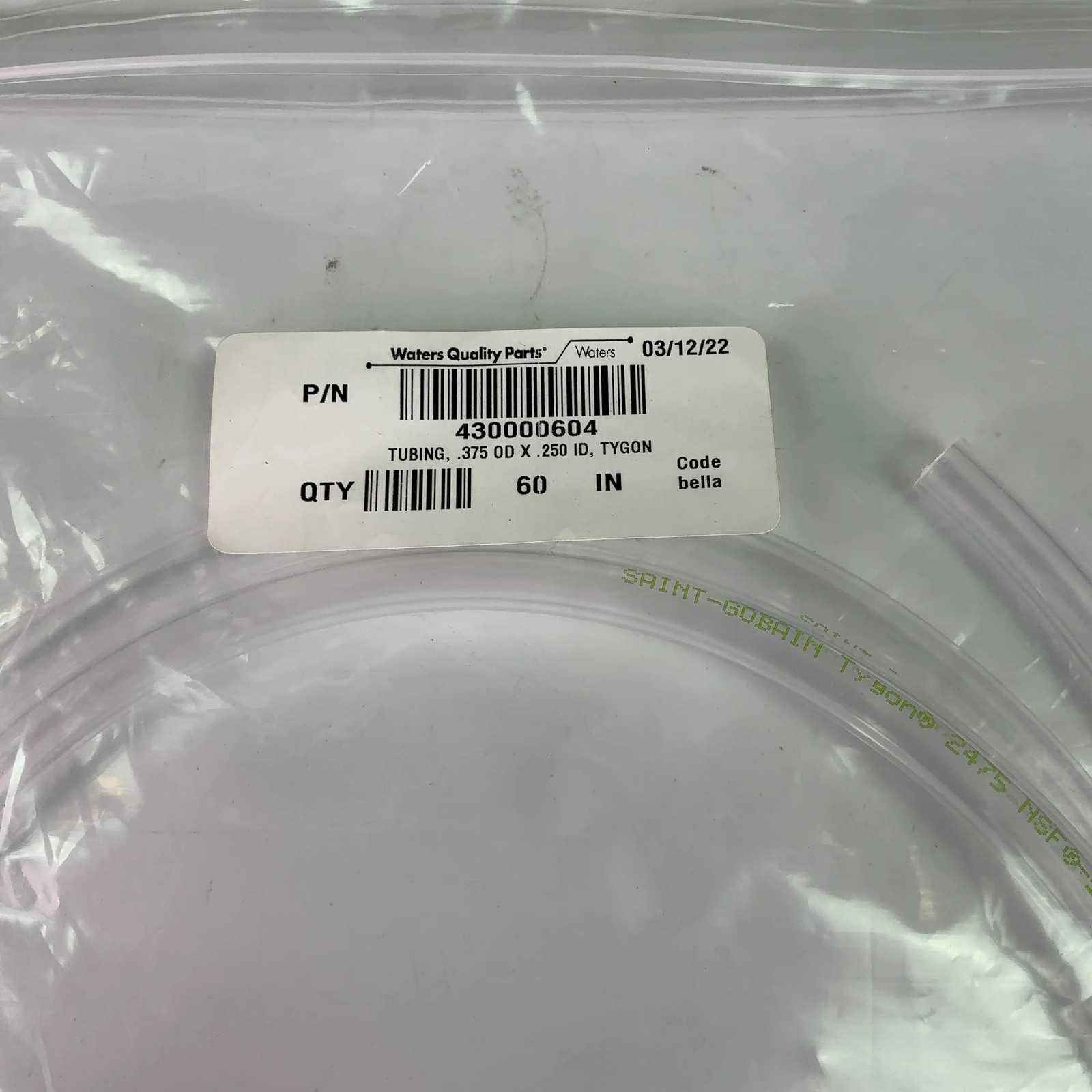 Waters Saint-Gobain 0.375” OD x 0.250” ID Clear 60″ Tygon Tubing 430000604 – 2ct