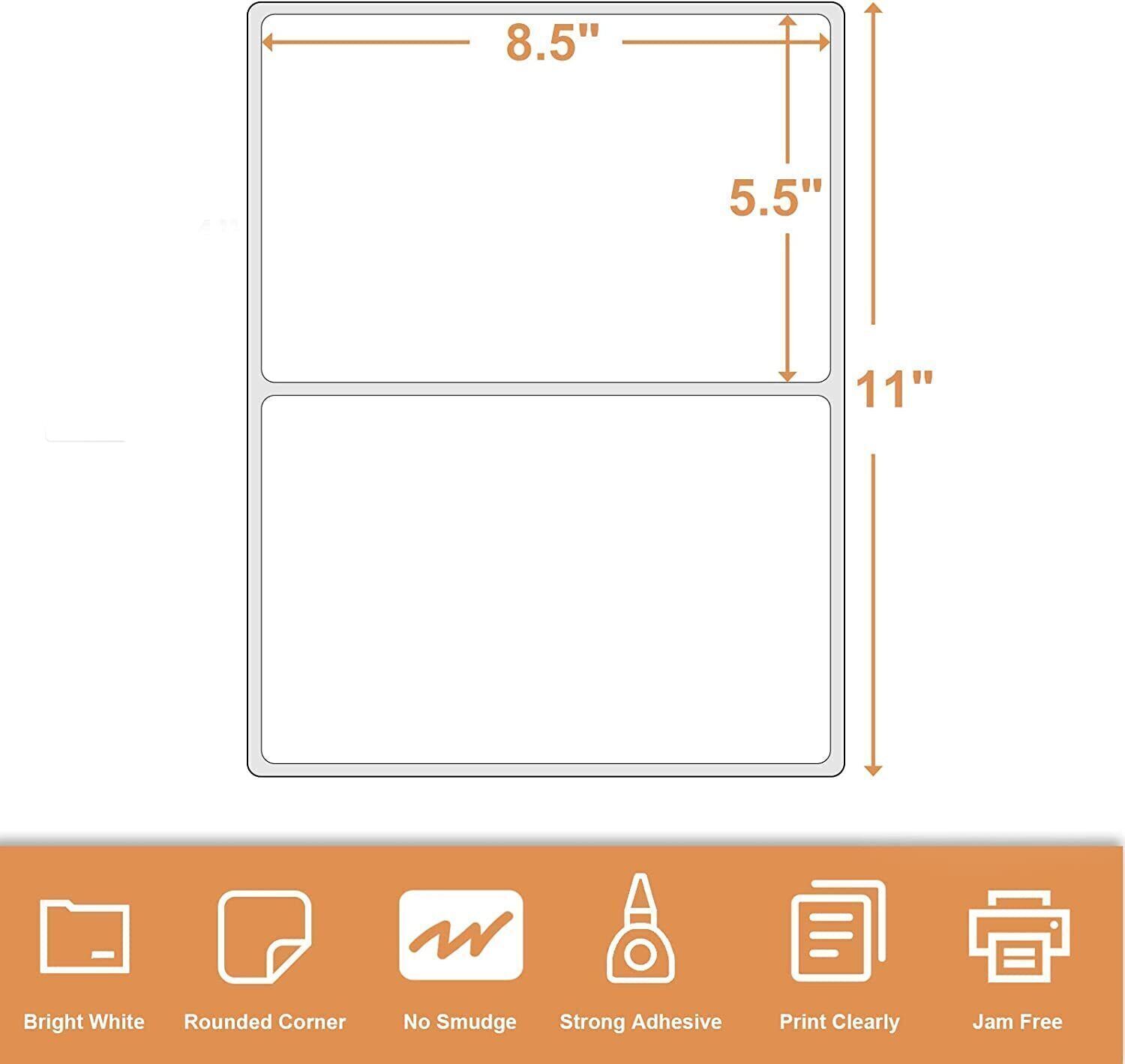 8.5″ X 5.5″ Rounded Corner Half Sheet Self Adhesive 200 Shipping Postage Labels