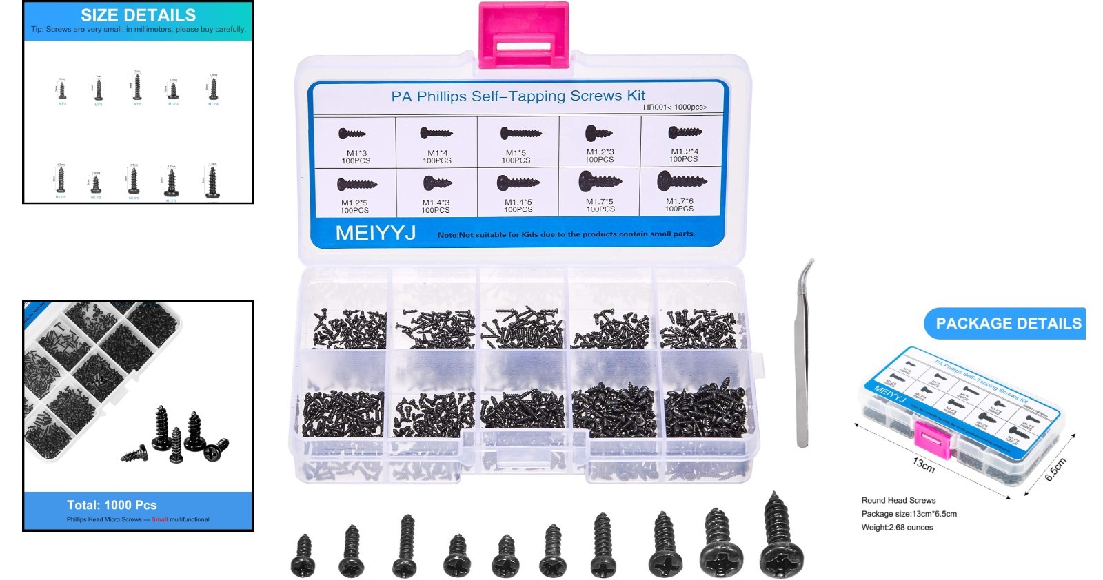 Essential 1000-Piece Phillips Micro Screws Assortment – Perfect for DIY Projects