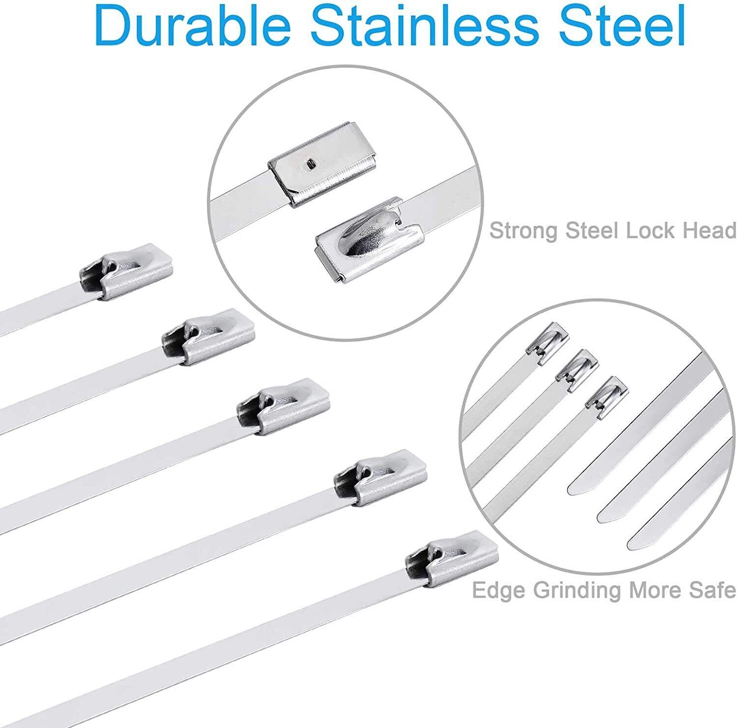 100PCS Metal Zip Ties Stainless Steel Heavy Duty Self-Locking Cable Ties Lock US
