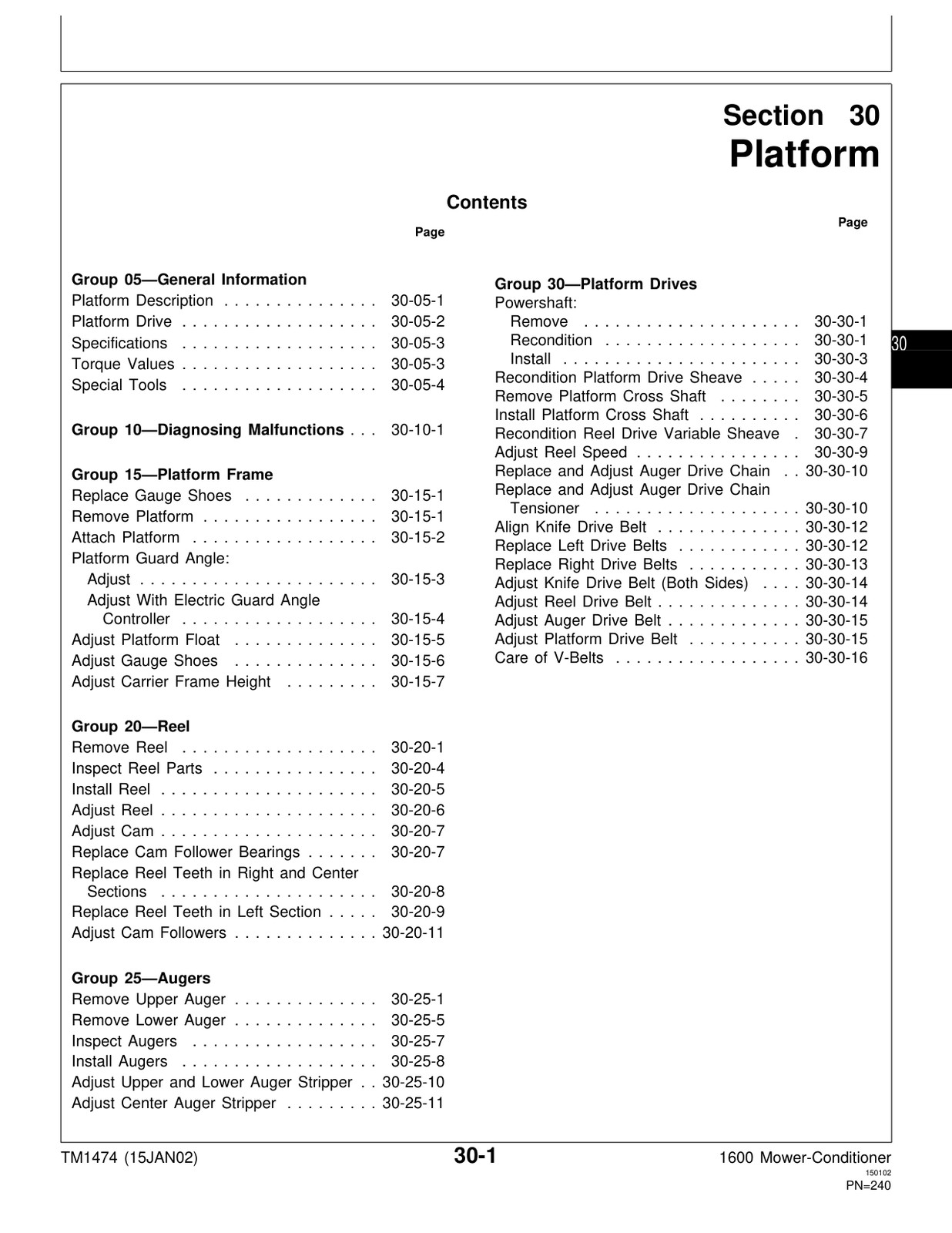 John Deere 1600 Mower-Conditioner Service Manual TM1474 USB