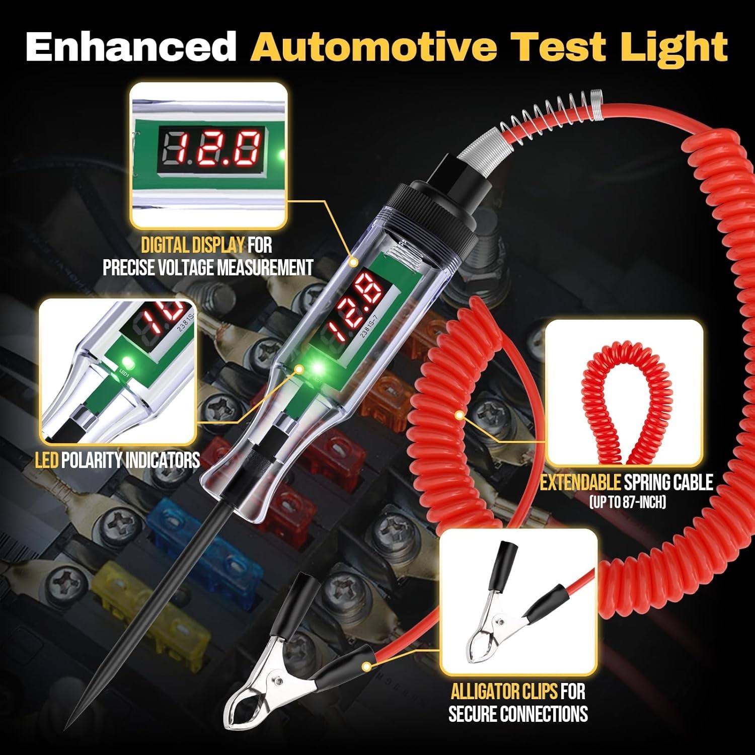 Pack-1 Automotive Test Light Digital LED Circuit Tester, DC 3V/6V/12V/24V