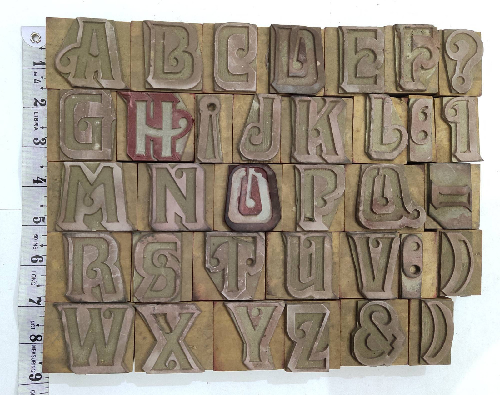 34 Pieces A To Z Letterpress Wood/Wooden Hand-Carved Matrices for Type English