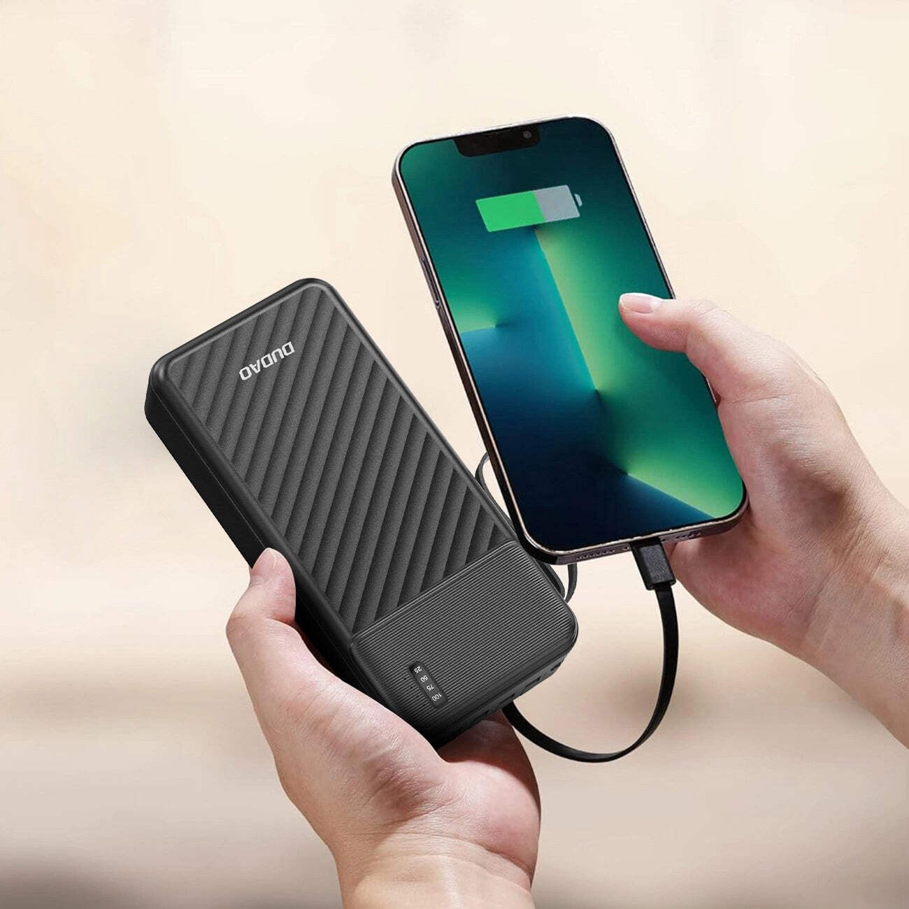 Power Bank 20,000mAh with Built-in USB-C, USB-A & Lightning Cable External A