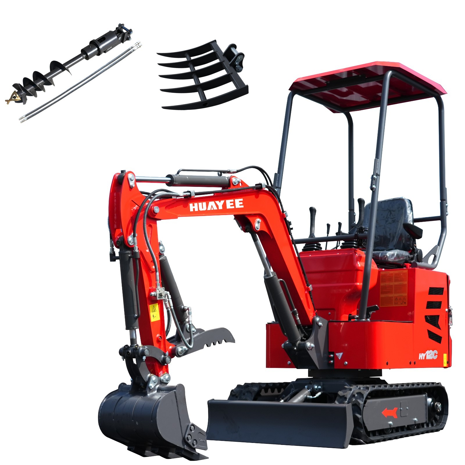 HY12C FREE SHIP/unloading Mini Excavator 1.2Ton 13.5hp Gas EPA Engine+Rake+Auger