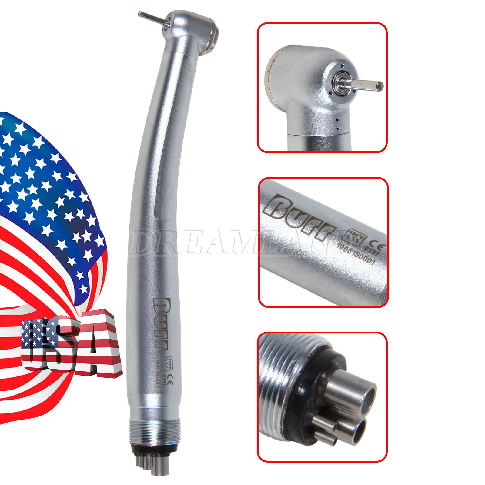 SEASKY Dental High Speed Handpiece 4Holes Standard Head Burr M4 Push Button NEW