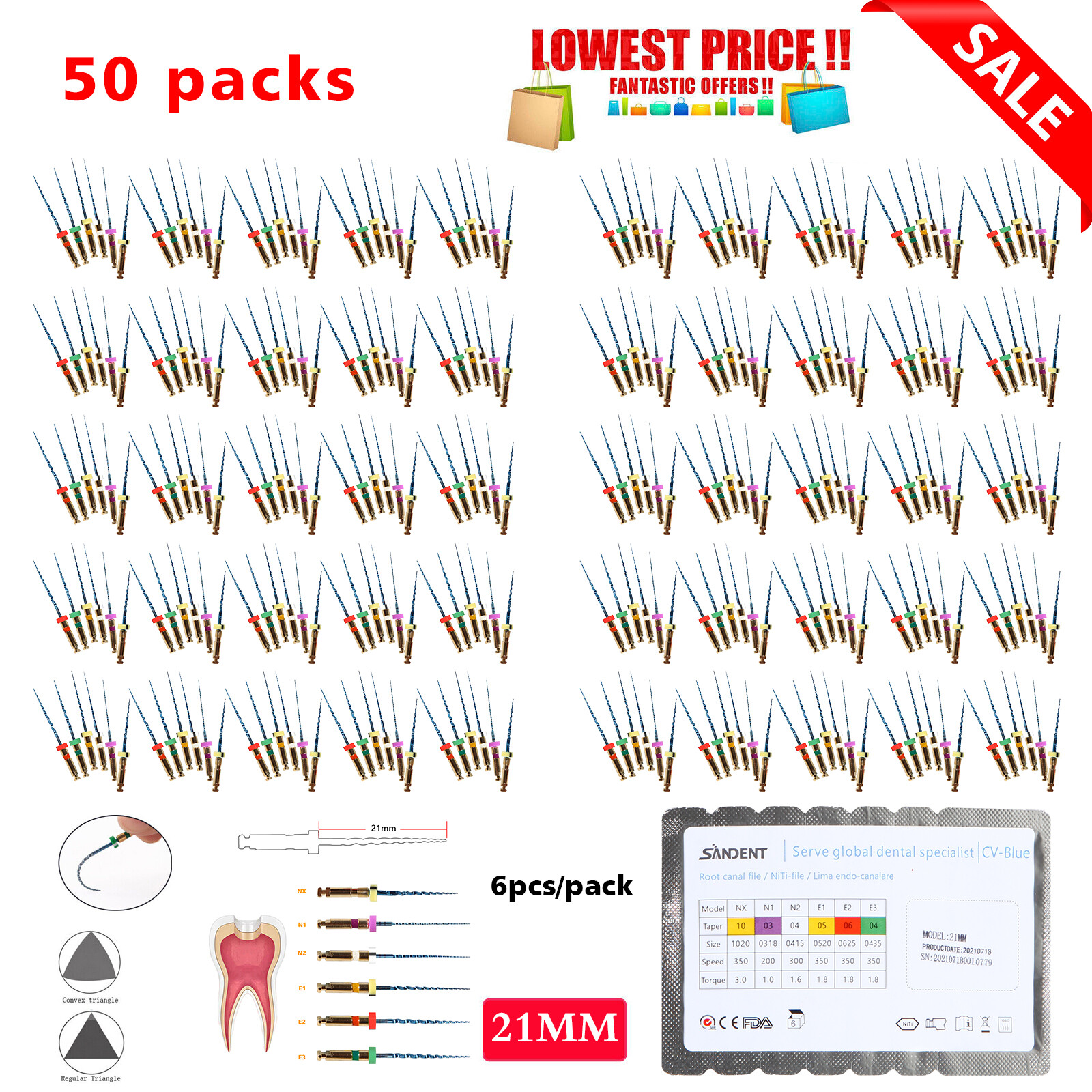 Dental Endo Endodontic Engine Rotary Files Root Canal NiTi Files 25mm 21mm 31mm
