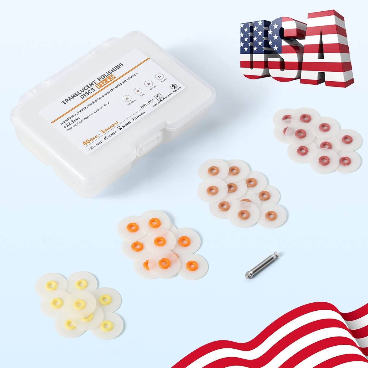 Kit de 40 Discos + Mandril para Pulido Dental RA2.35mm, para Contraángulo