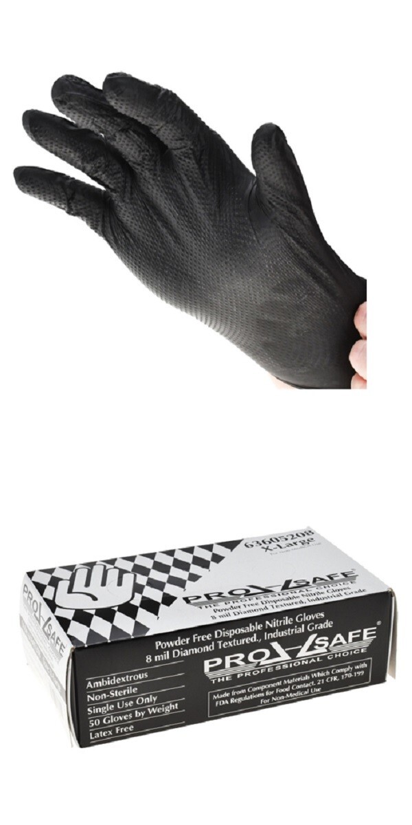 PRO-SAFE 50-Pack 8-mil Diamond-Texture Disposable Black Nitrile Gloves: Large