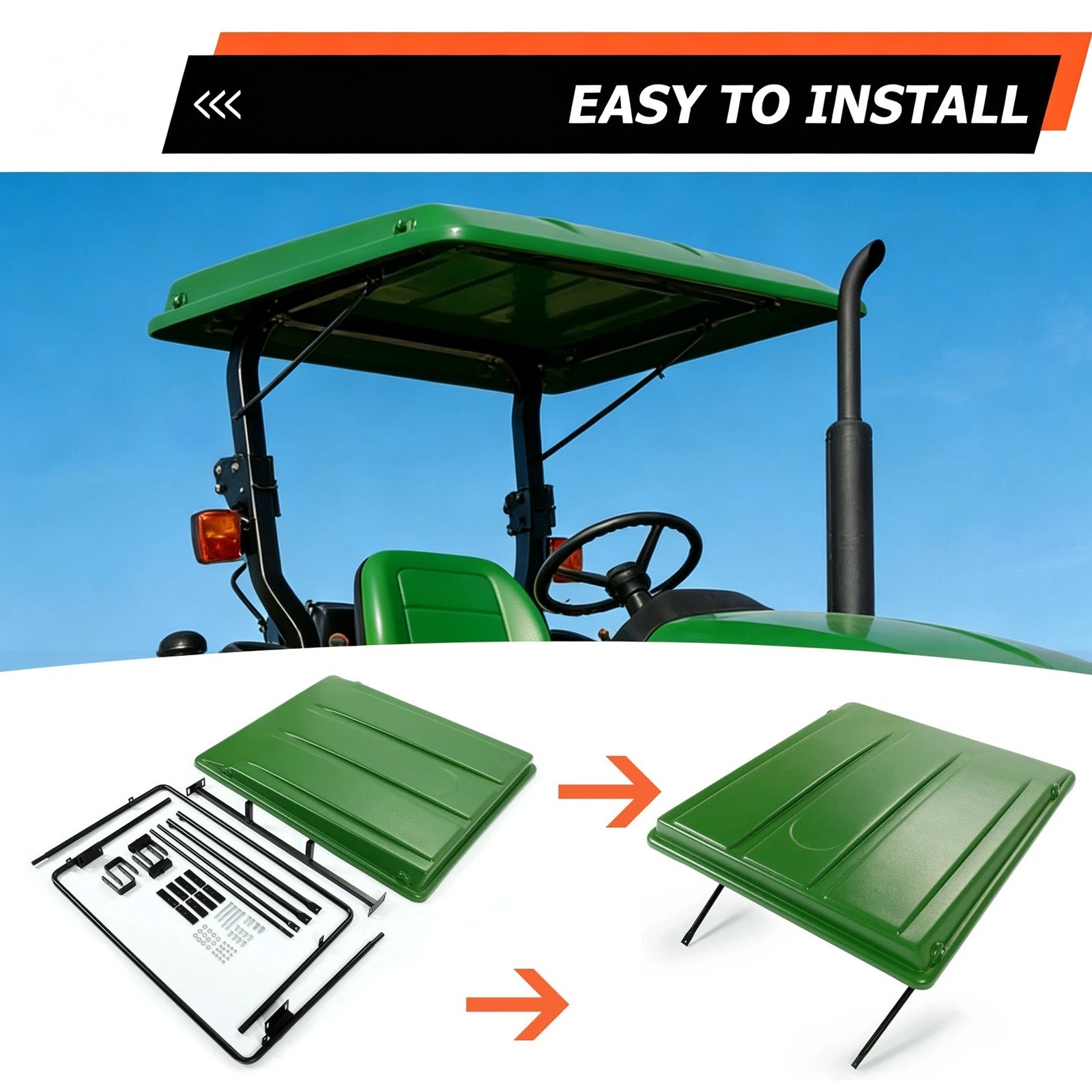 Top Canopy with Bracket For John Deere Compact Utility Tractors ROPS-Green