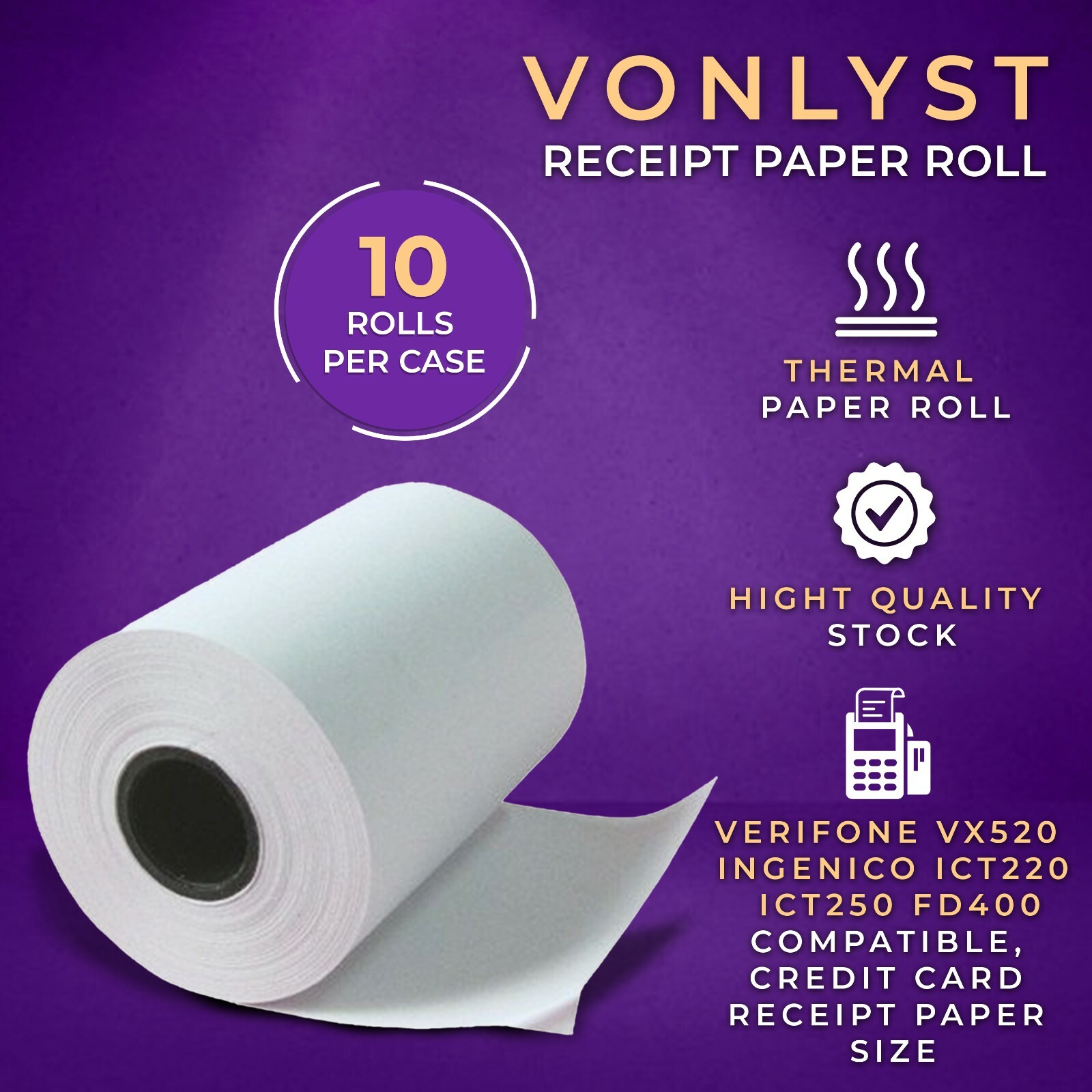 Vonlyst Paper Roll 2 1/4 X 55 for Verifone Vx520 Ingenico ICT220 ICT250 10 rolls