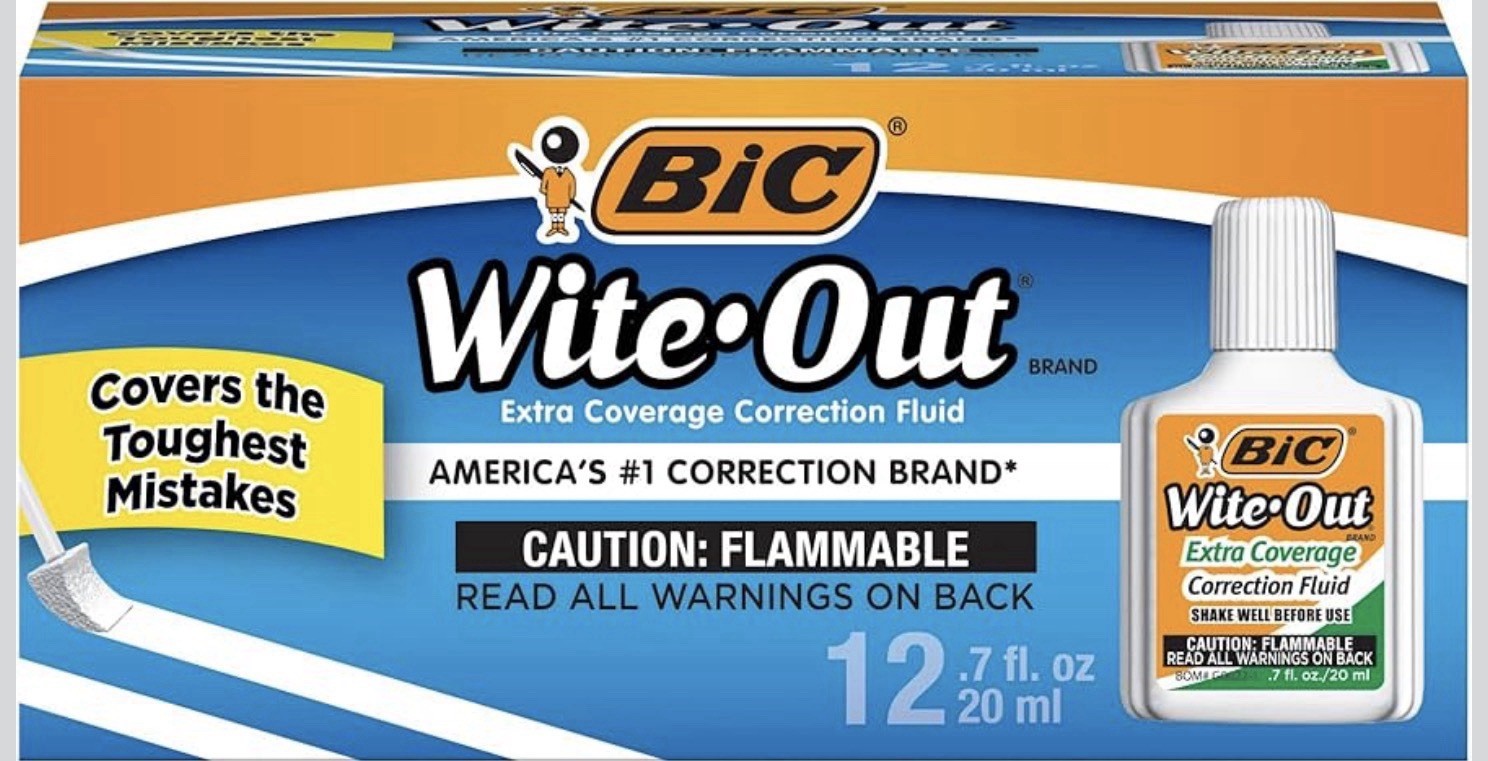 BIC Wite-Out Extra Coverage Correction Fluid 20mL White 12 Pack New