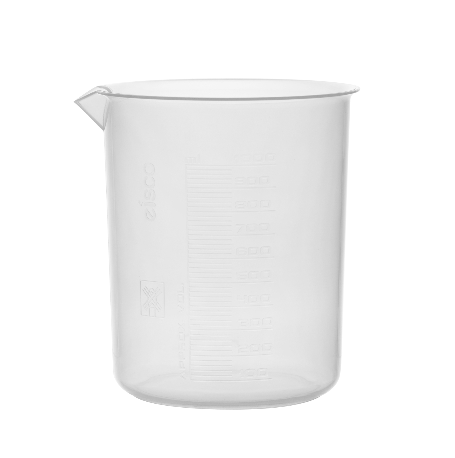 Eisco Labs 1000ml Polypropylene Plastic Beakers, Raised Graduations – 3 Pack