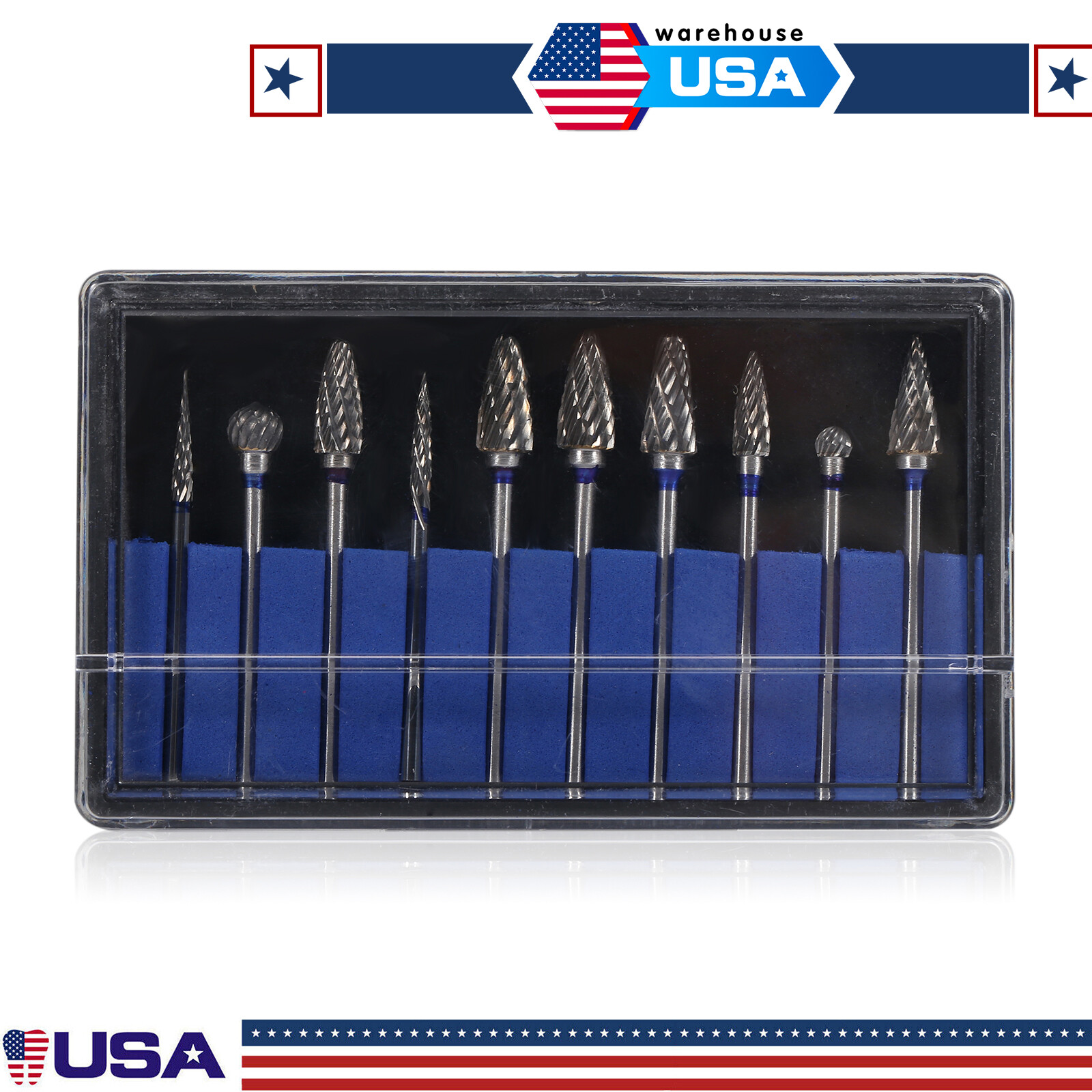 10Pcs Dental Lab 2.35MM Shank Polishing Straight Bur Drills Carbide Steel Burs