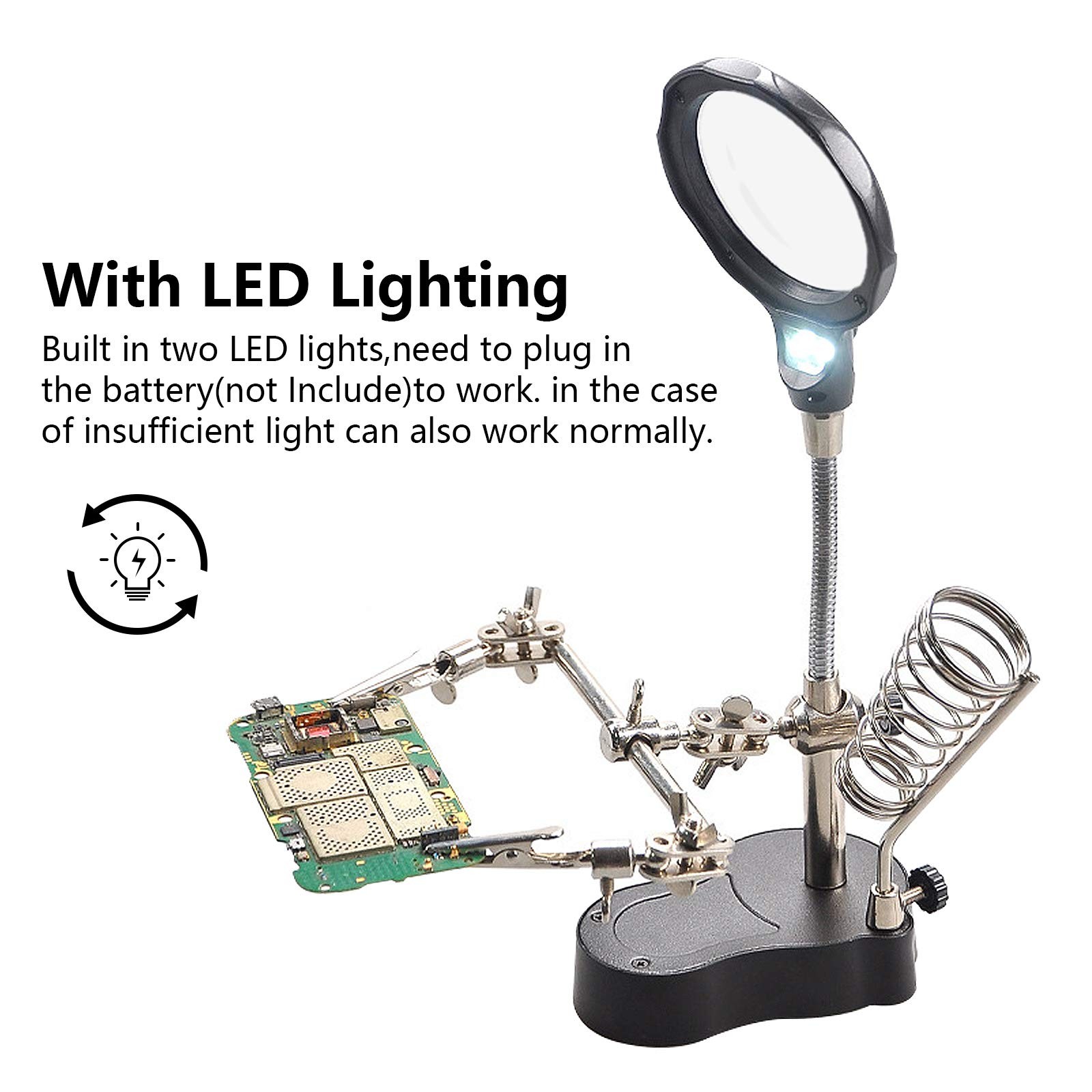 3.5X12X Helping Hands Soldering Station LED Light Magnifier Stand PCB Repair