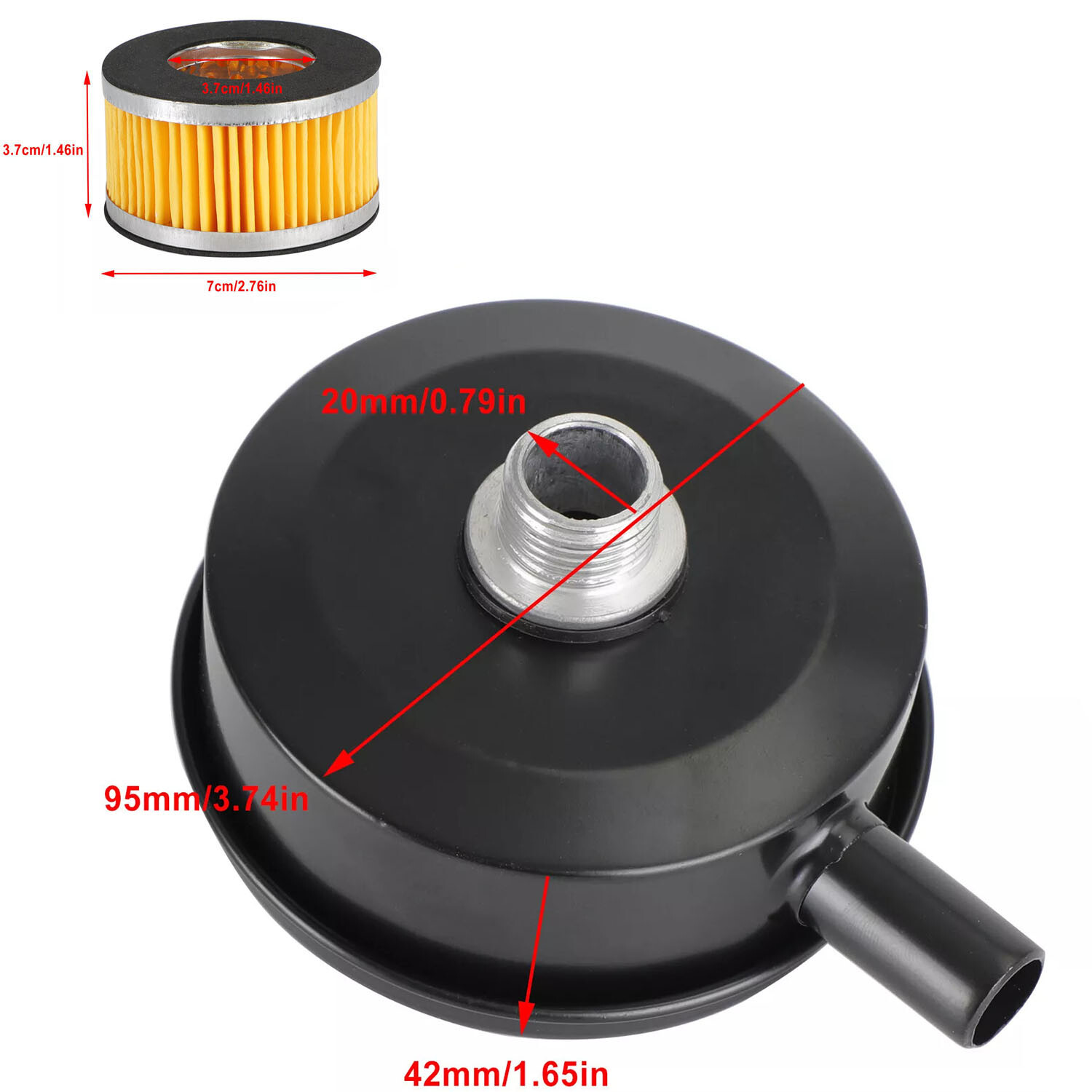 1/2″ 20mm Thread Air Compressor Intake Filter Muffler Silencer Black-Metal T5