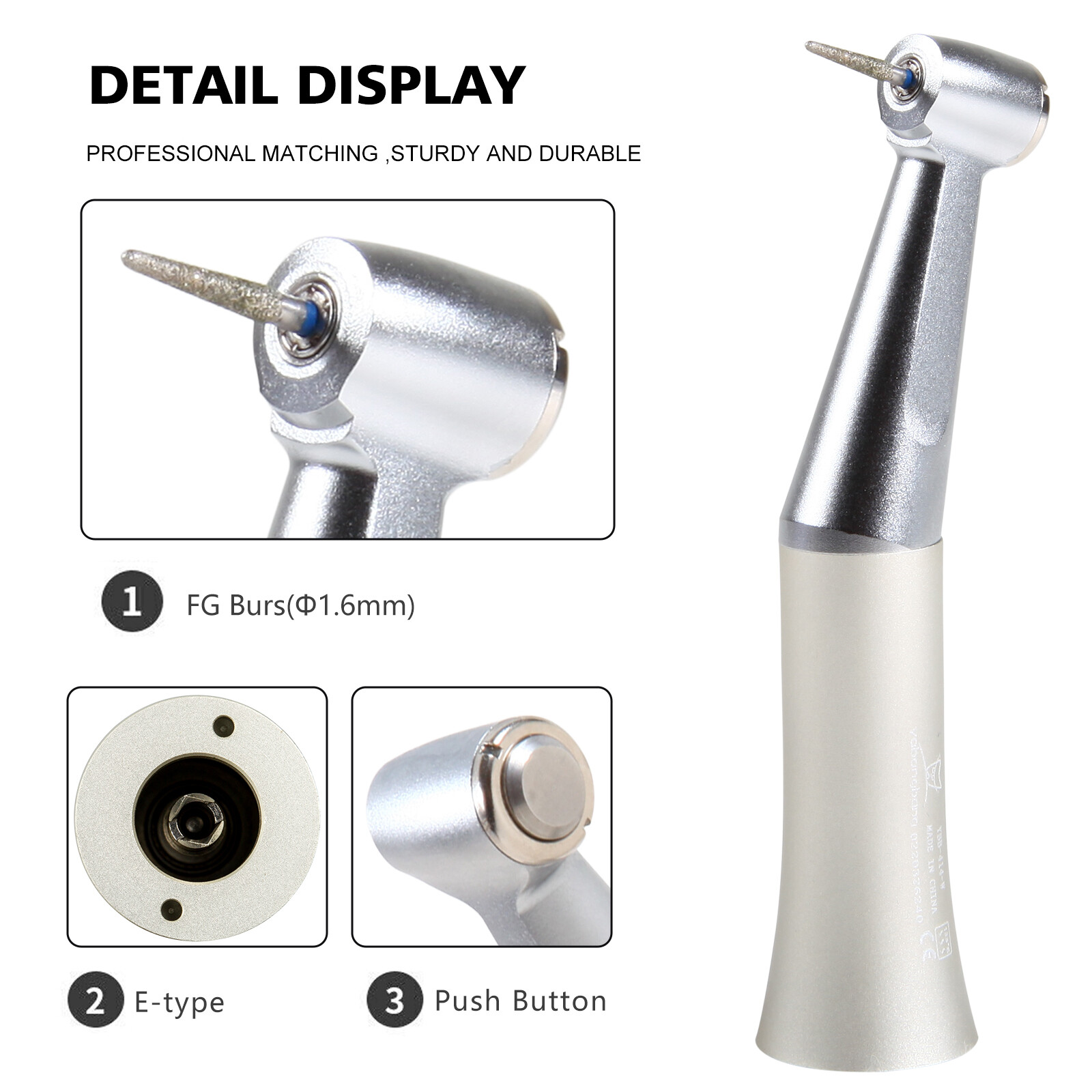 NSK Style Dental Slow/Low Speed FG 1.6mm Burs Contra Angle Handpiece Push Button