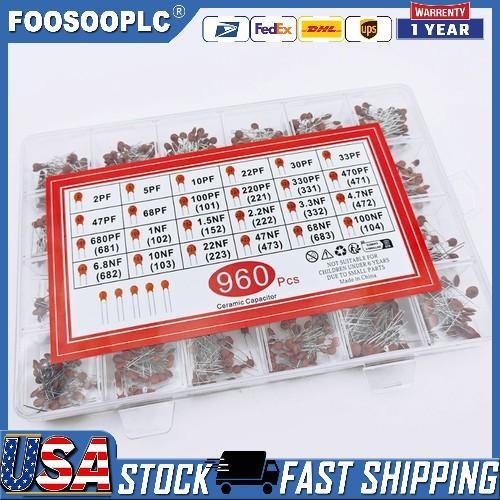 960Pcs/Lot X 2PF-0.1UF 50V 24Value*40Pcs Ceramic Capacitor Assortment Kit US
