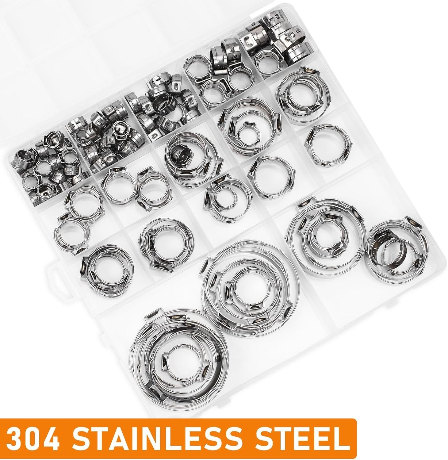 Single Ear Hose Clamps, Oetiker Clamps, 117Pcs(5.3mm-48.5mm) Crimp Pipe 16 Size