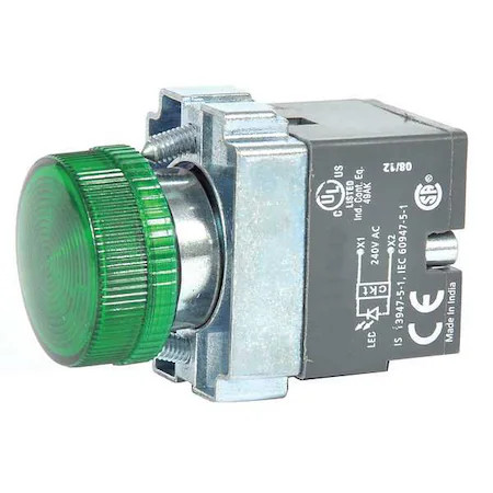 Dayton 30G221 Pilot Light, Green, 22Mm, Led