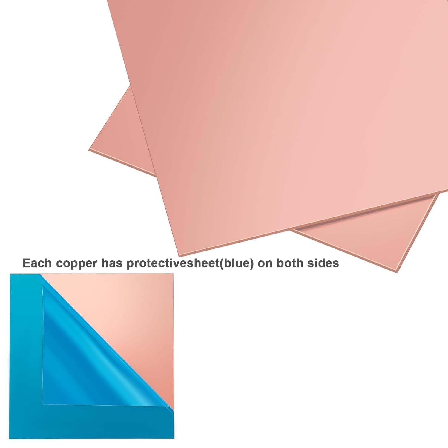 2 Pieces 99.9% Pure Copper Sheet, 4″ x 4″, 24 Gauge(0.5mm) Thickness, Film