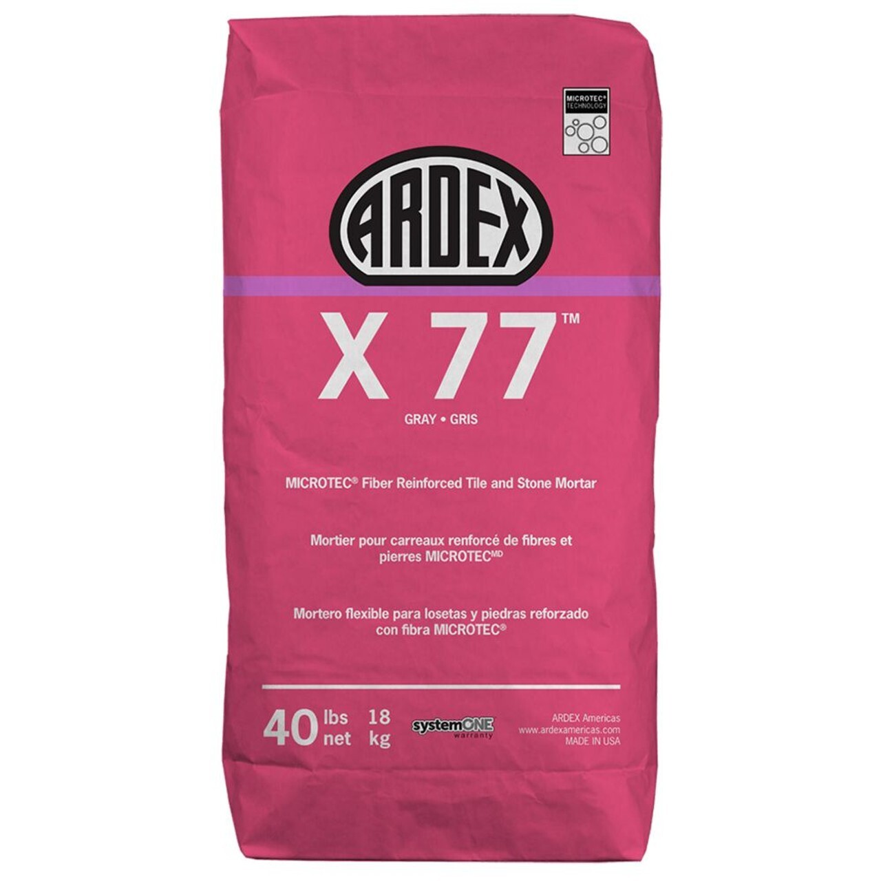 Ardex X77 Microtec Fiber Reinforced Tile & Stone Mortar – Gray, 40 lb