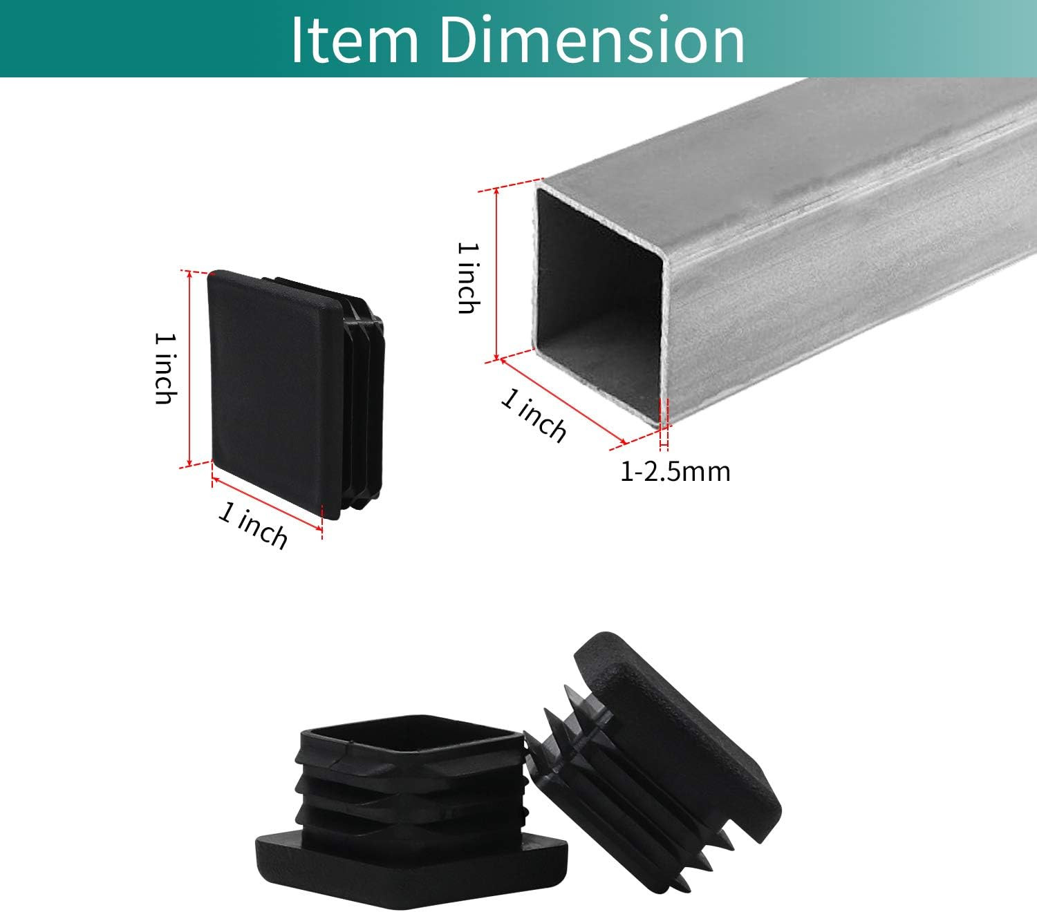 1″ 1X1 Square Tubing Plastic Plug End Cap 10 Pack, 1″X1″ 1 Inch Black Square Tub