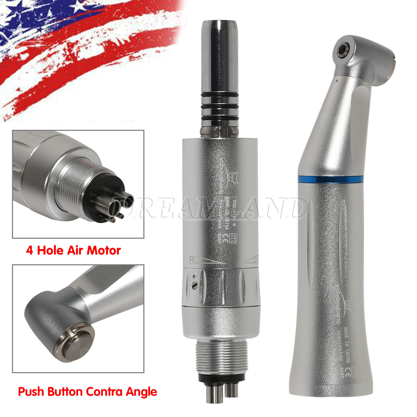 Dental Slow Low Speed Handpiece Push Contra Angle NSK Style Air Motor 4Holes