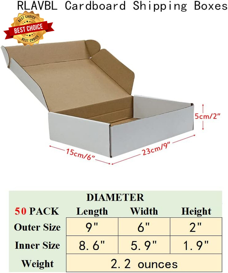 9X6X2 Shipping Boxes Set of 50, White Small Corrugated Cardboard Box, Mailer Box