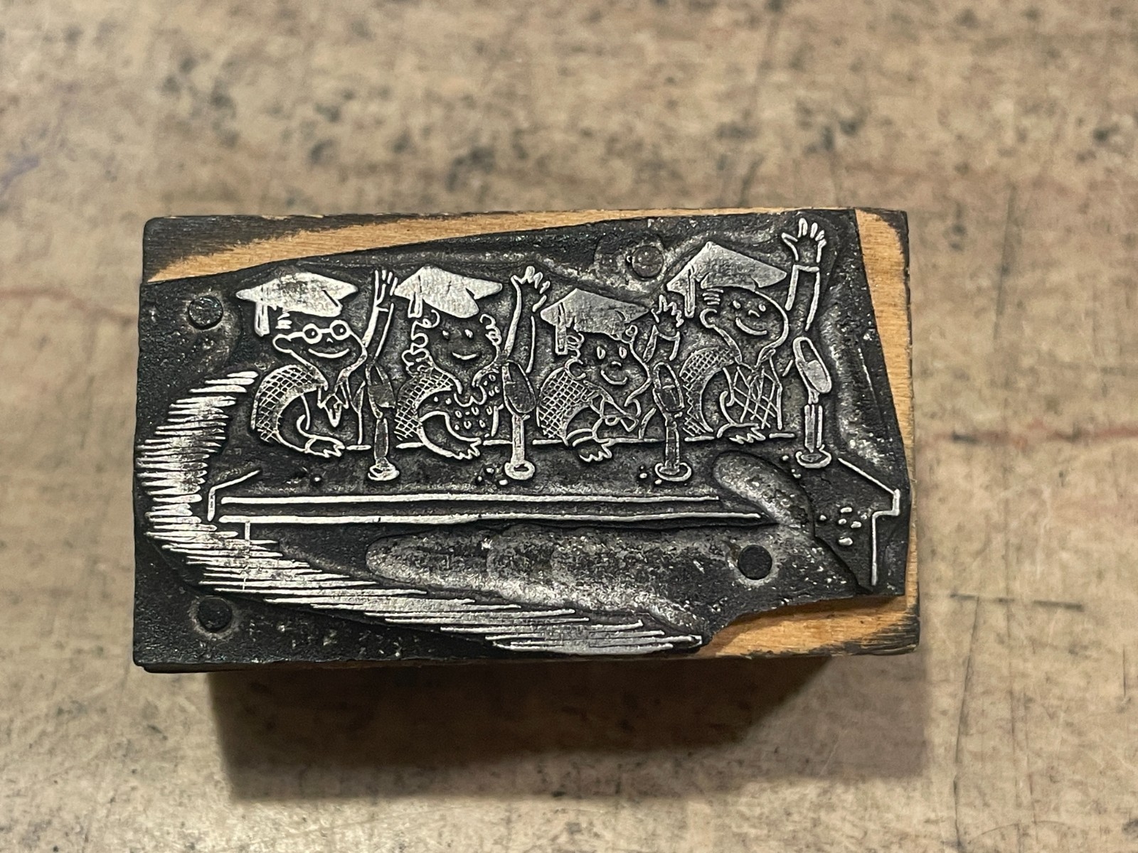 Printing Letterpress Printers Block Graduates At Microphones Raising Hand (1275)