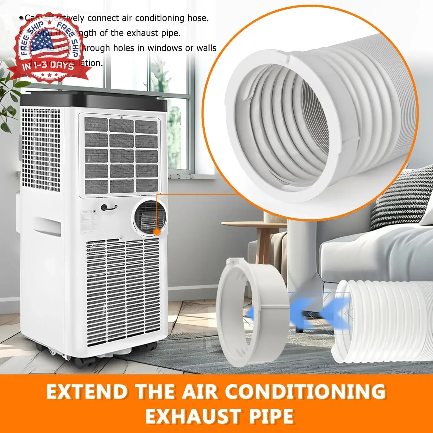 Portable AC Exhaust Hose Coupler 5.9 inch, Air Conditioner Unit Vent Tube Connec