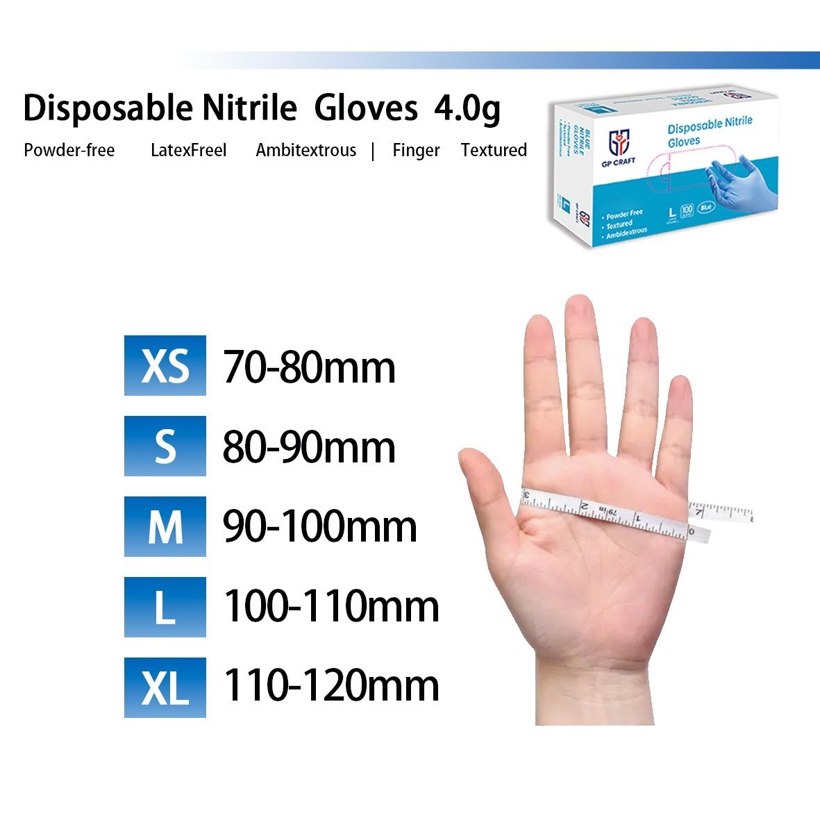 GP Craft Blue Nitrile Gloves Small 4 Mil Latex-Free Disposable 1000 Count
